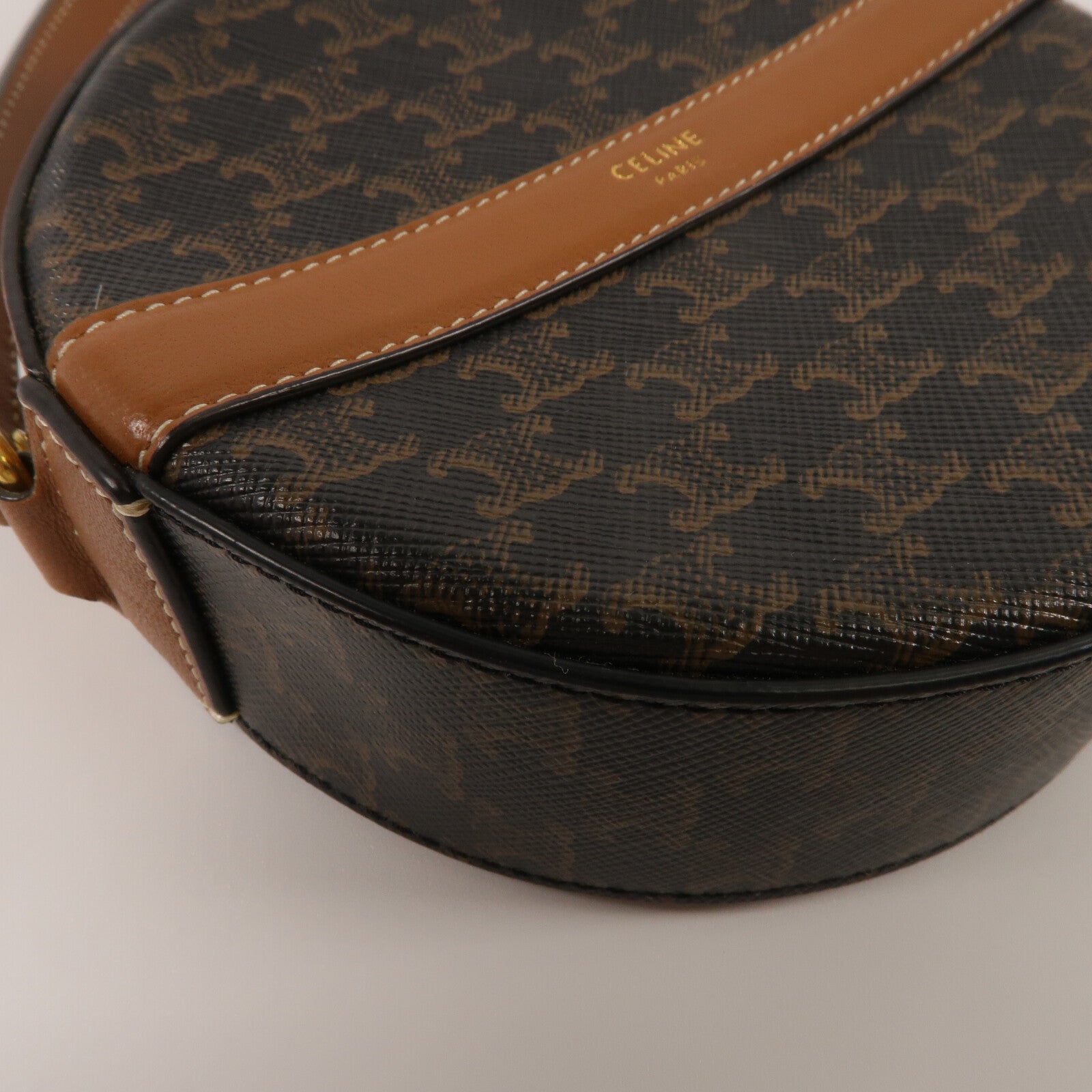 CELINE 塗層帆布/牛皮皮革Round Purse On Strap肩背袋
