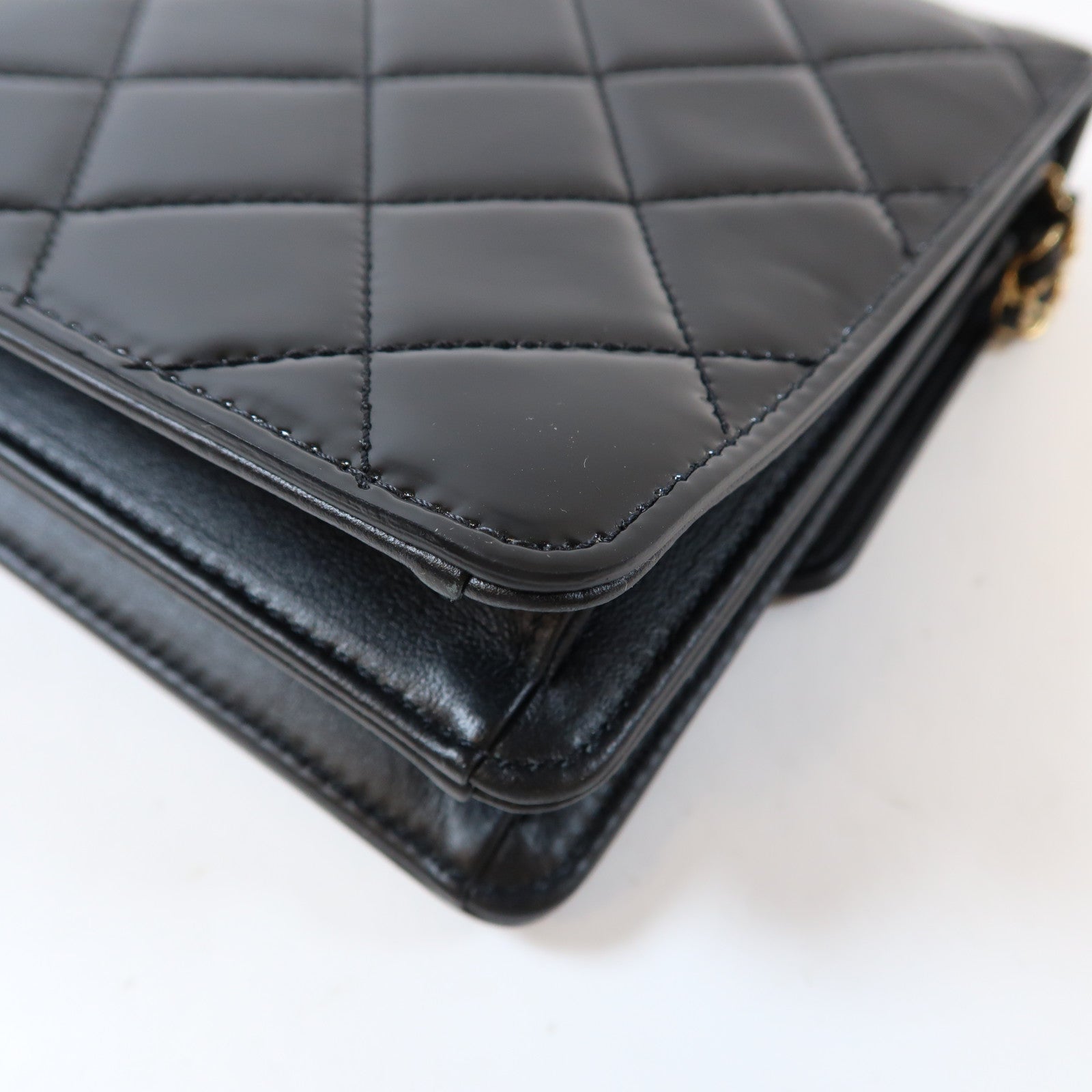 CHANEL 【激減優惠】菱格漆皮皮革Top Handle Flap金扣手挽肩背兩用袋黑色