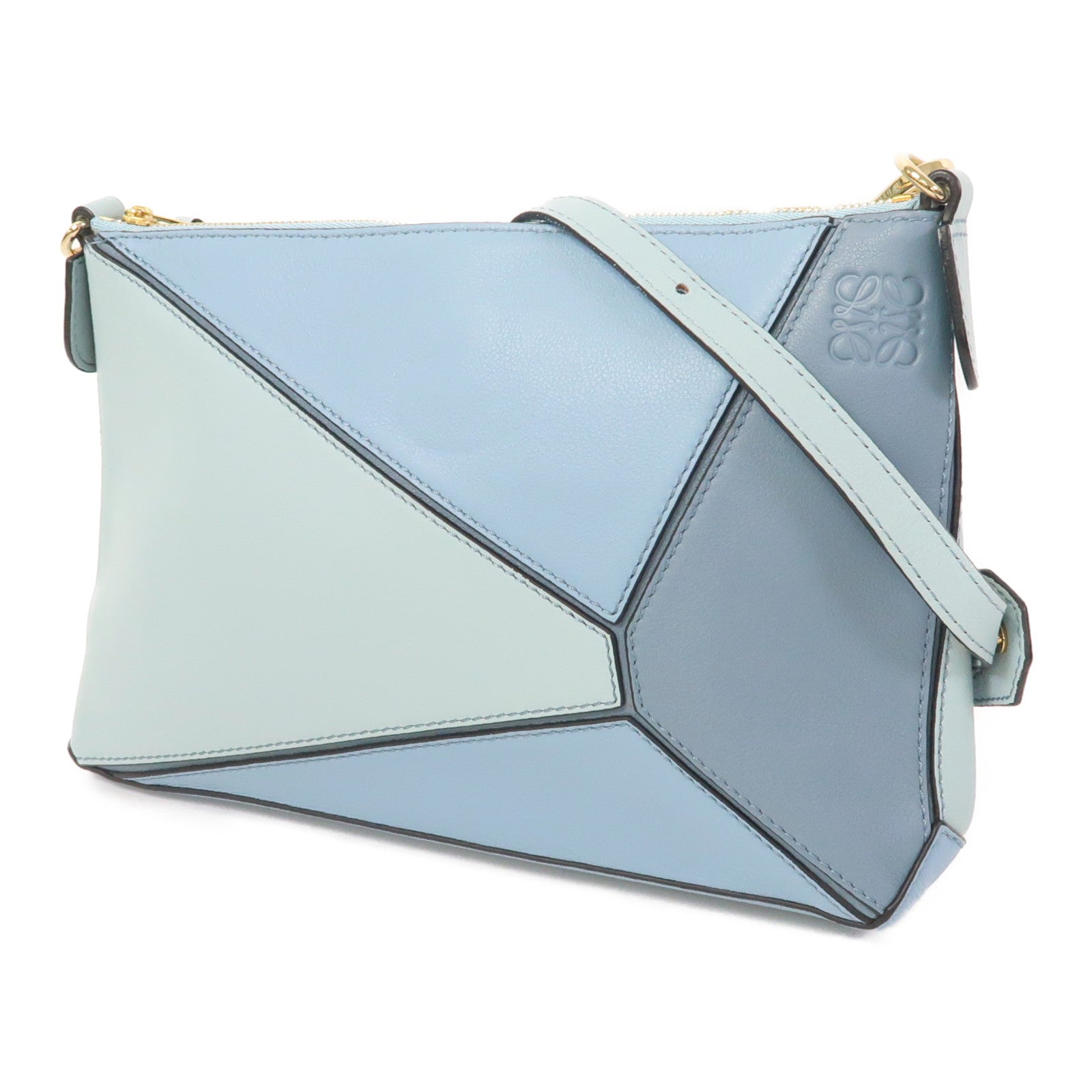LOEWE 牛皮皮革Puzzle Pochette Bag金扣肩背袋藍色