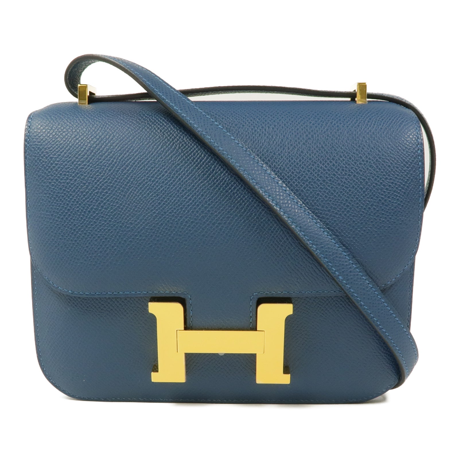HERMES 【激減優惠】Epsom皮革Constance Mini金扣肩背袋Blue