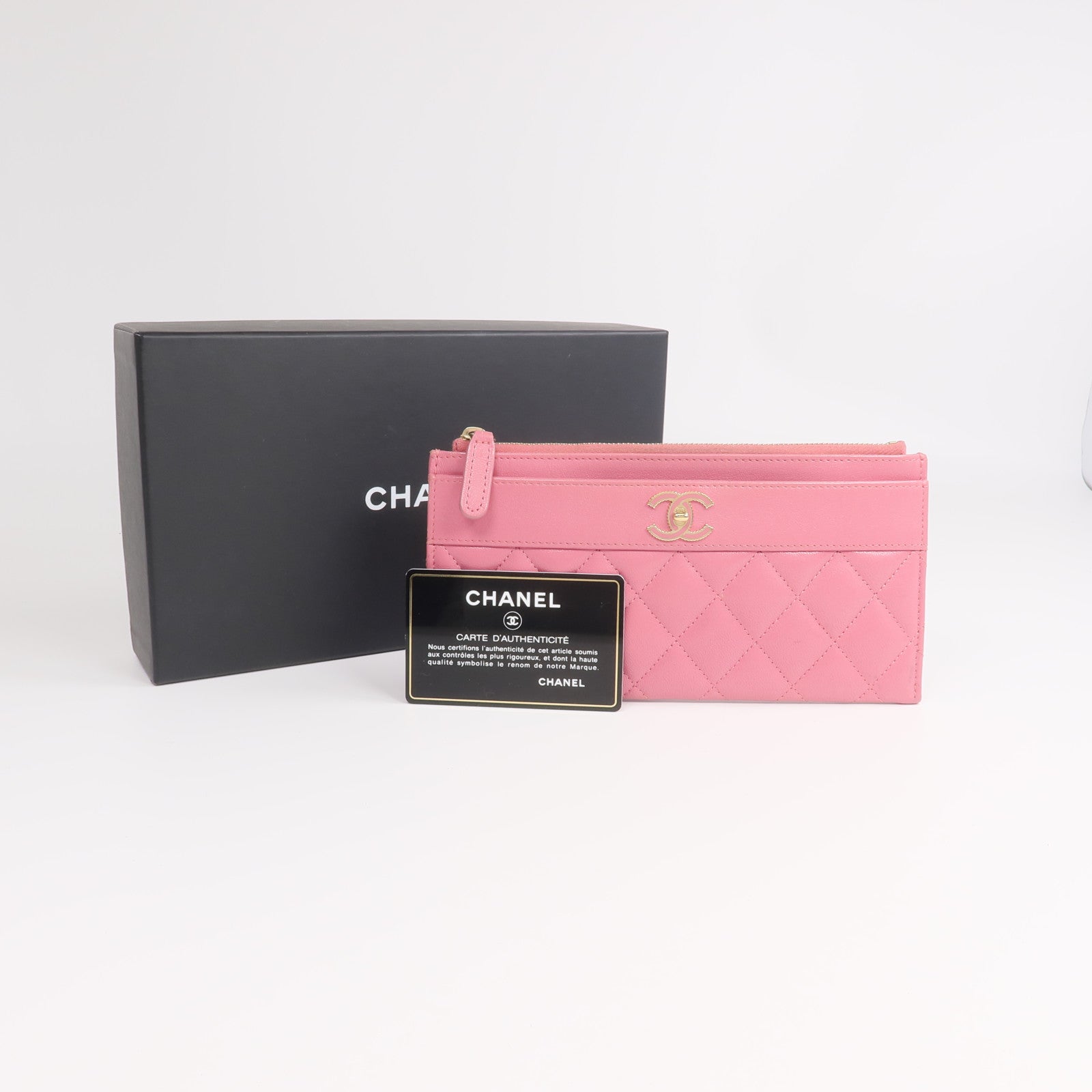 CHANEL 牛皮皮革Long Wallet金扣長錢包