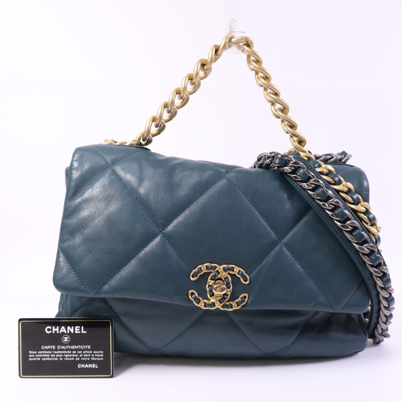 CHANEL 羊皮皮革Chanel 19 Large鏈帶手挽肩背兩用袋