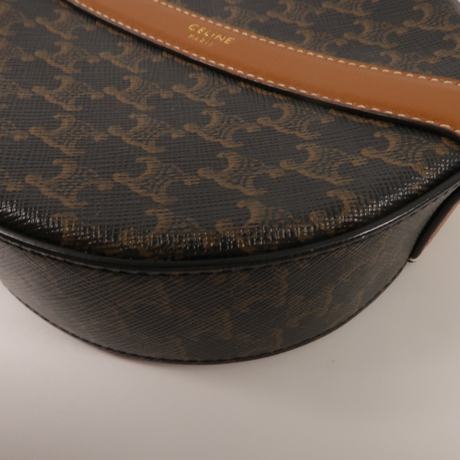 CELINE 塗層帆布/牛皮皮革Round Purse On Strap肩背袋