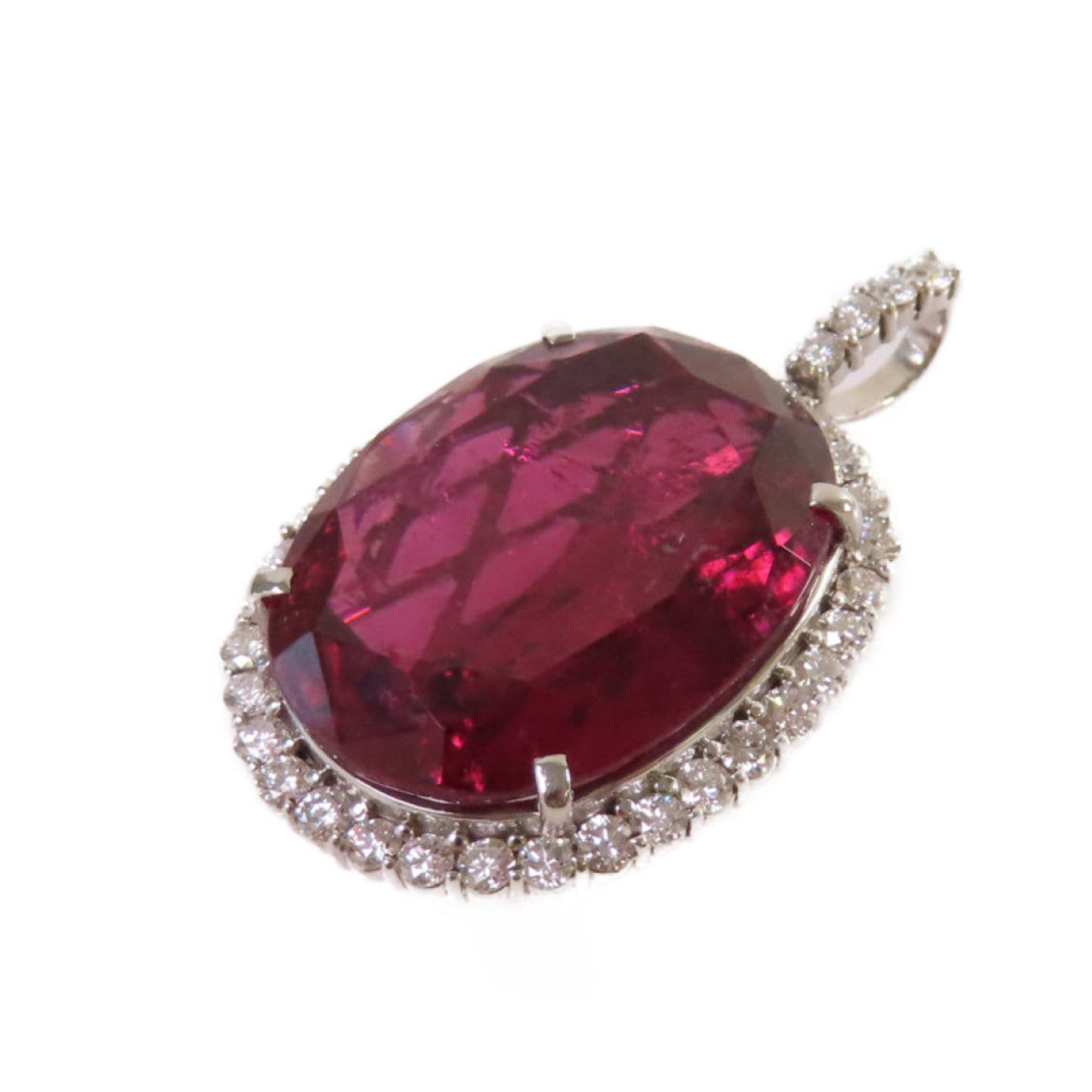 JEWELRY 【激減優惠】PT900鉑金/24.311ct紅碧璽/1.54ct鑽石Rubellite Pendant Top吊墜頭扣