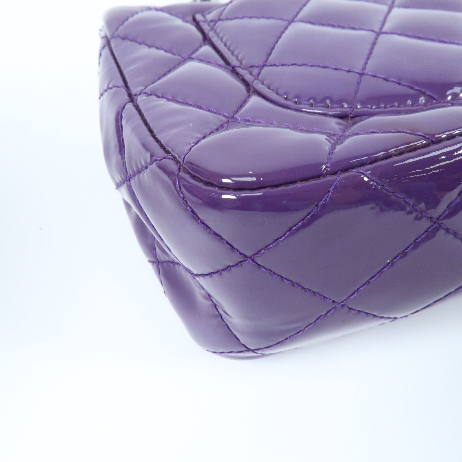 CHANEL 漆皮皮革Mini Classic 20銀扣鏈帶肩背袋