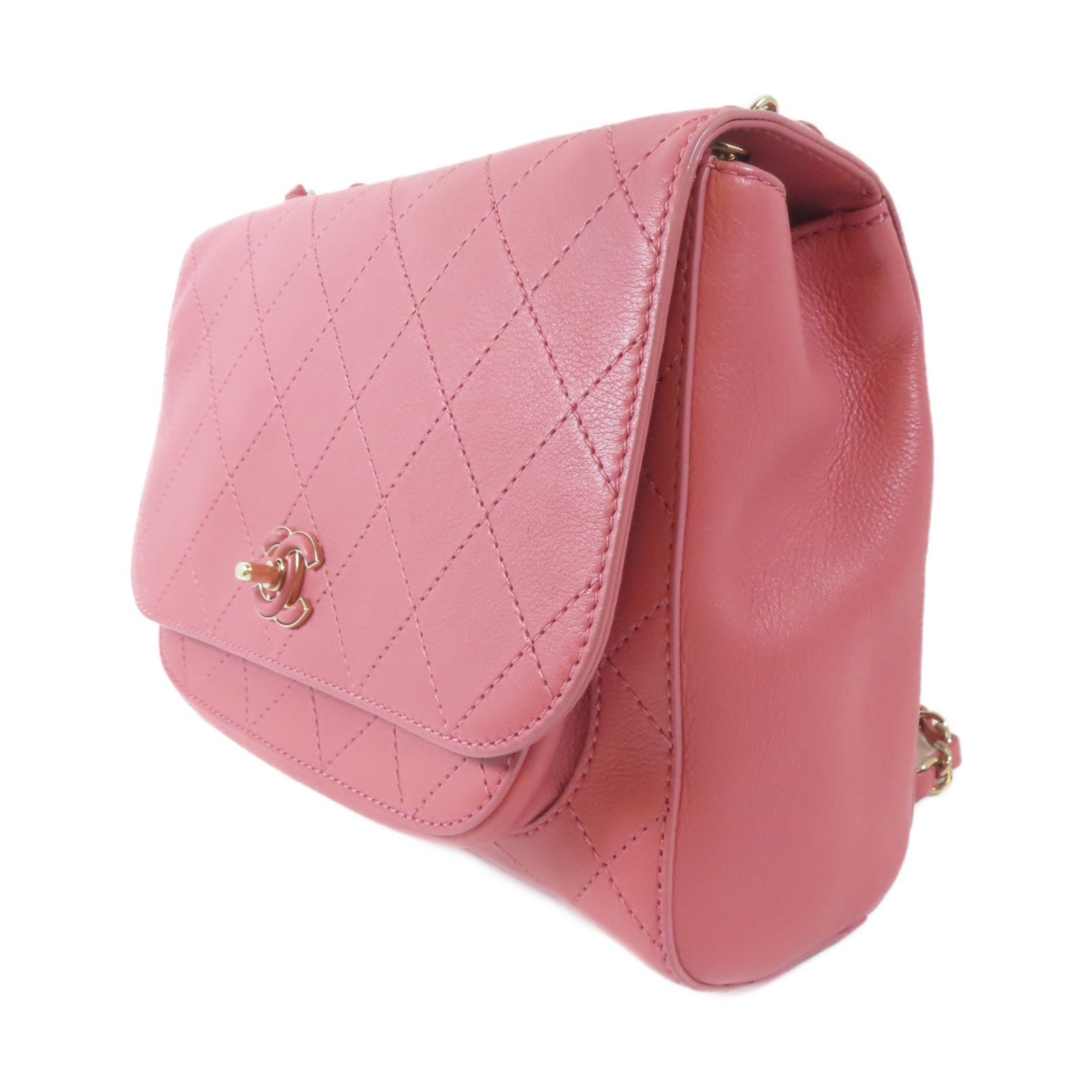 CHANEL 【激減優惠】菱格牛皮皮革Chain Shoulder Bag金扣鏈帶肩背袋粉紅色