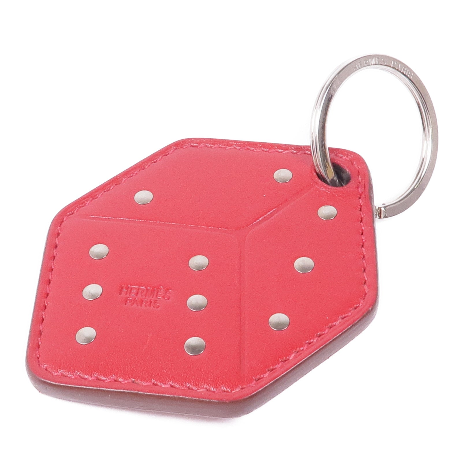 HERMES Swift皮革Charm銀扣掛飾Red