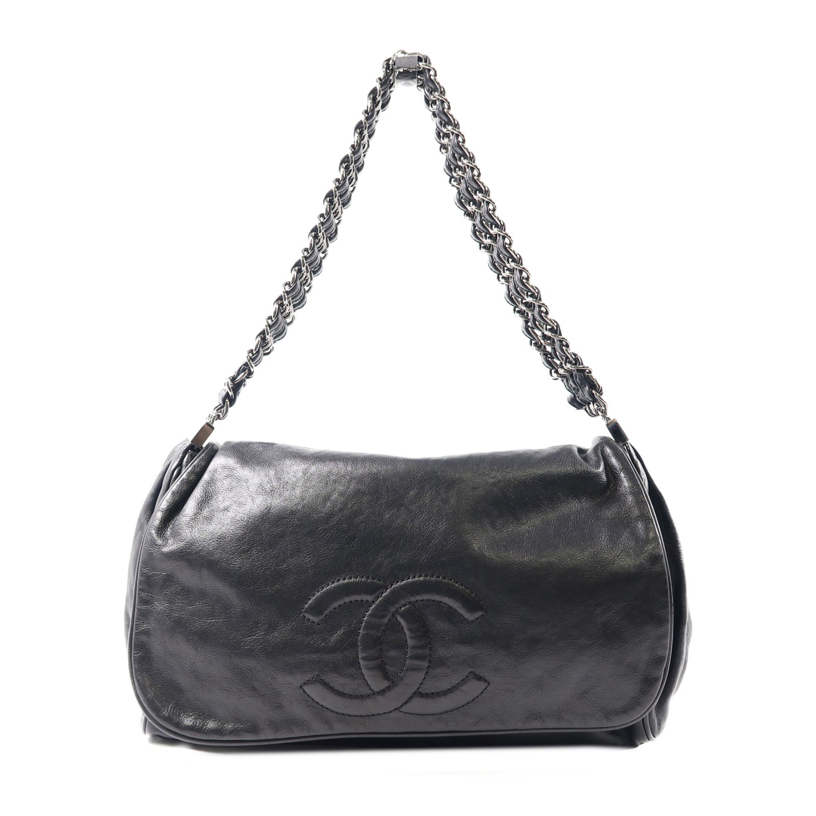 CHANEL 【激減優惠】牛皮皮革Shoulder Bag銀扣鏈帶肩背袋黑色