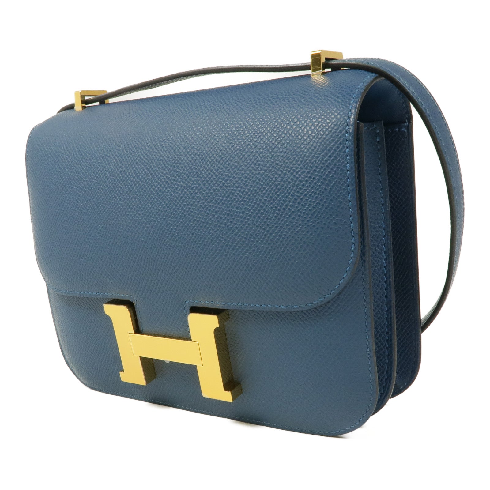 HERMES 【激減優惠】Epsom皮革Constance Mini金扣肩背袋Blue
