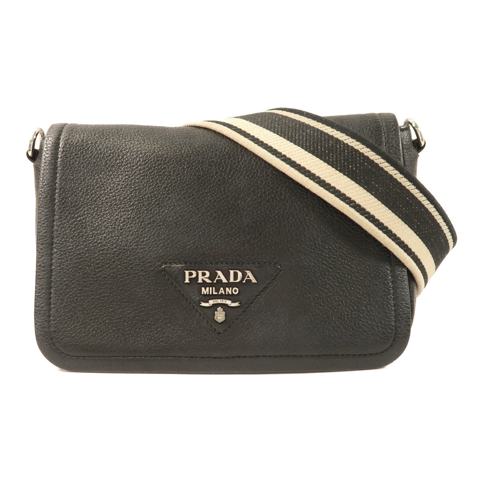 PRADA 牛皮皮革Shoulder Bag銀扣肩背袋