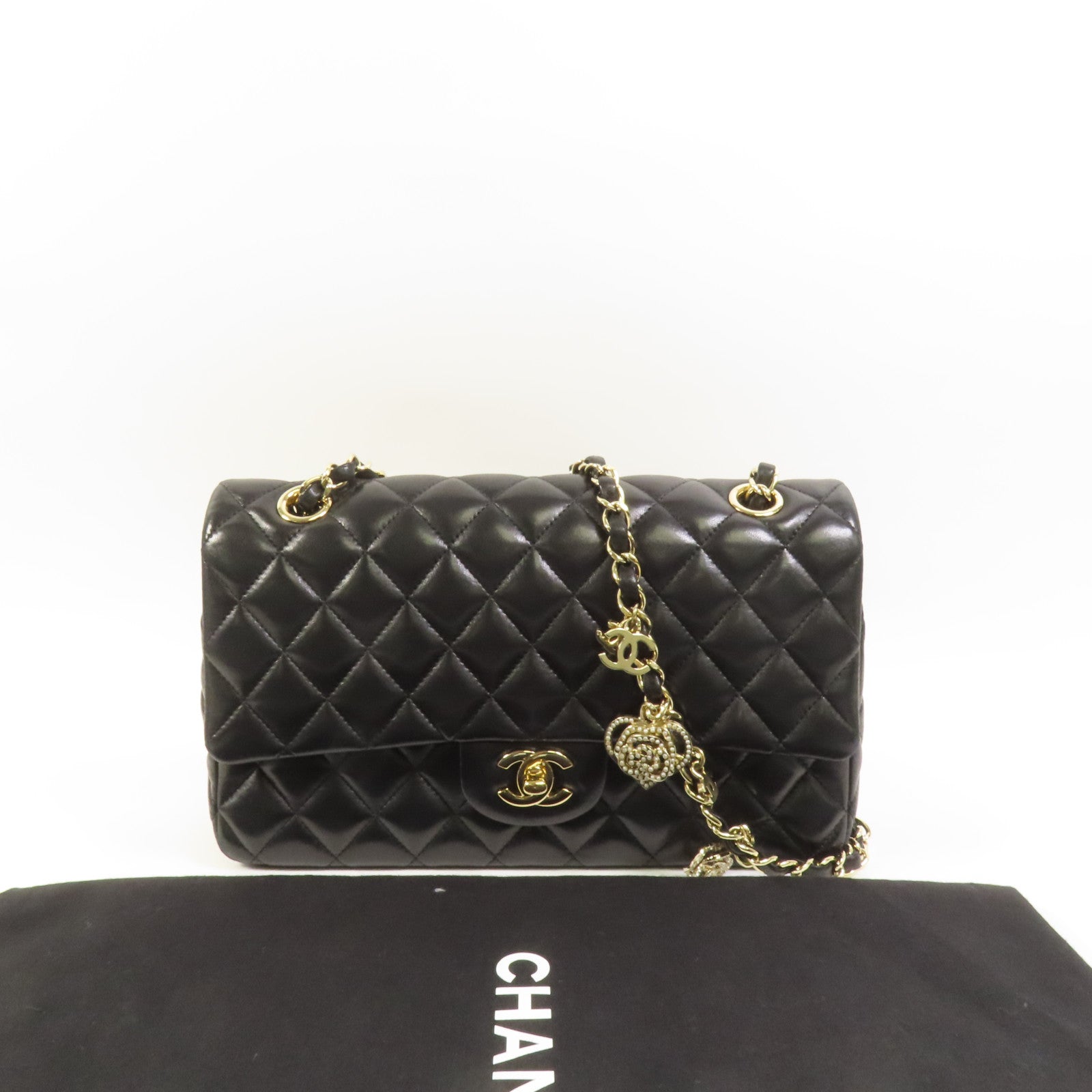 CHANEL 羊皮皮革Chain Shoulder金扣鏈帶肩背袋