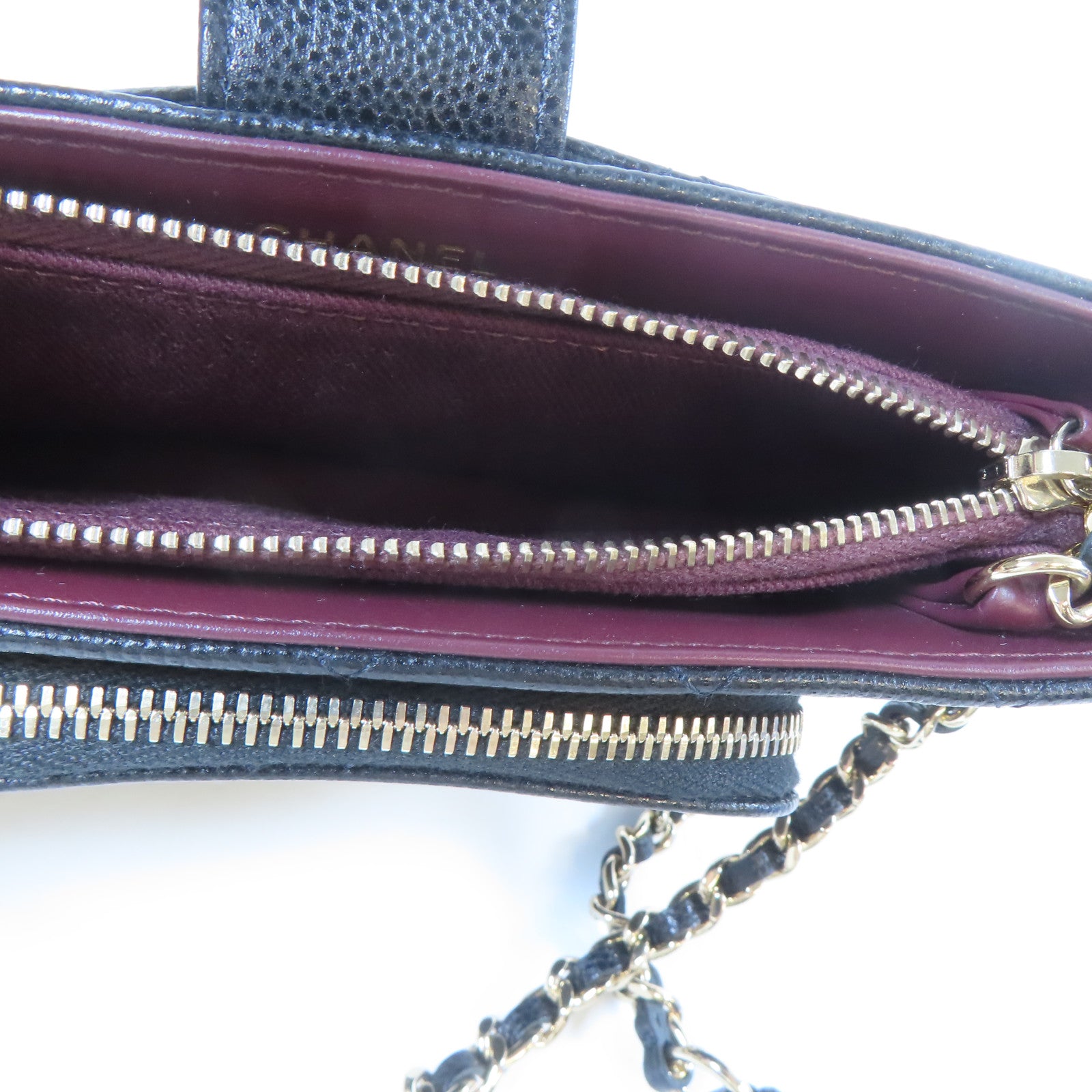 CHANEL 菱格Caviar皮革Business Affinity Phone Holder金扣鏈帶肩背袋黑色