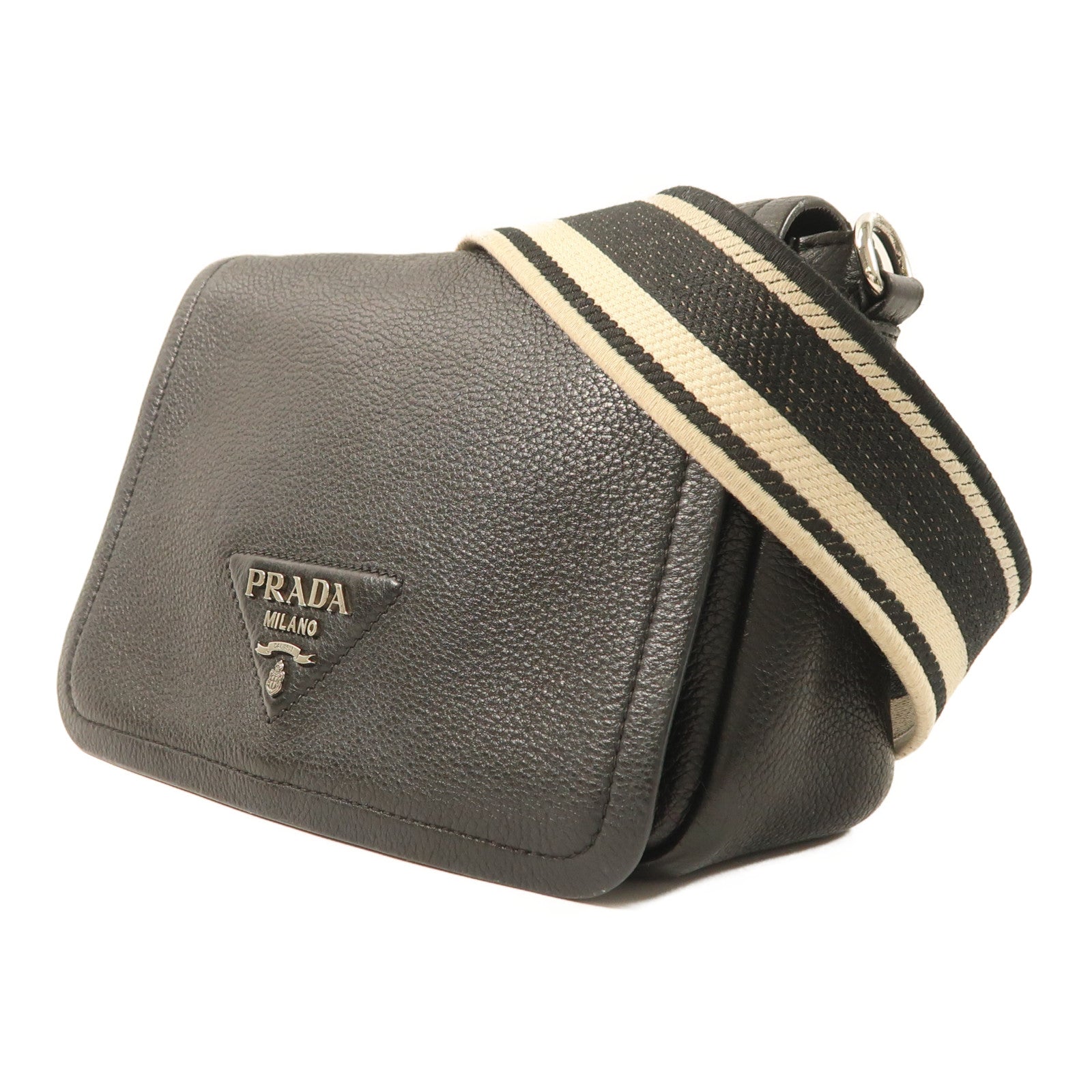 PRADA 牛皮皮革Shoulder Bag銀扣肩背袋