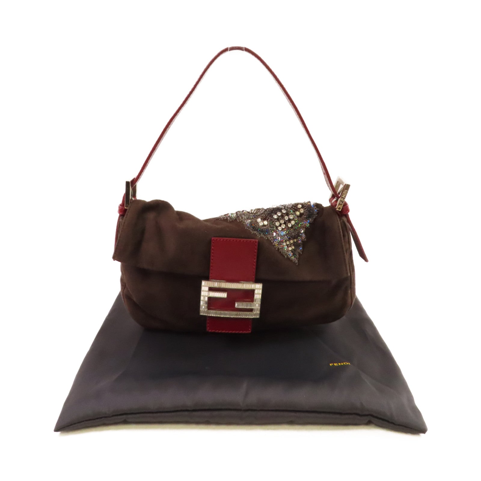 FENDI 麂皮皮革Mamma Bucke Hand Bag銀扣手挽袋啡色