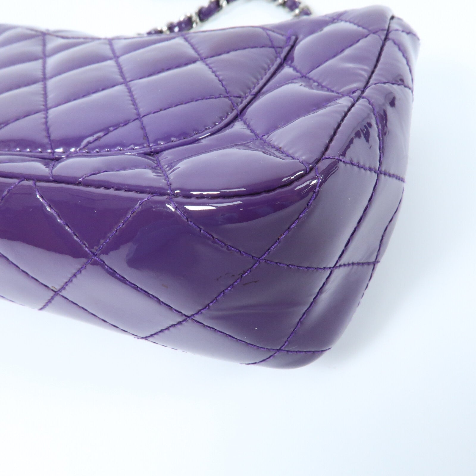 CHANEL 漆皮皮革Mini Classic 20銀扣鏈帶肩背袋