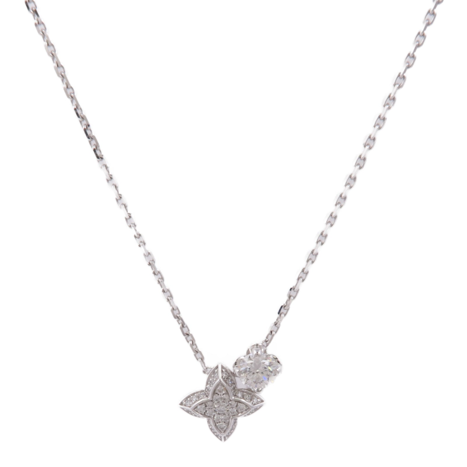 LOUIS VUITTON LV Diamond Double Pendant Necklace Q03000 18K White Gold