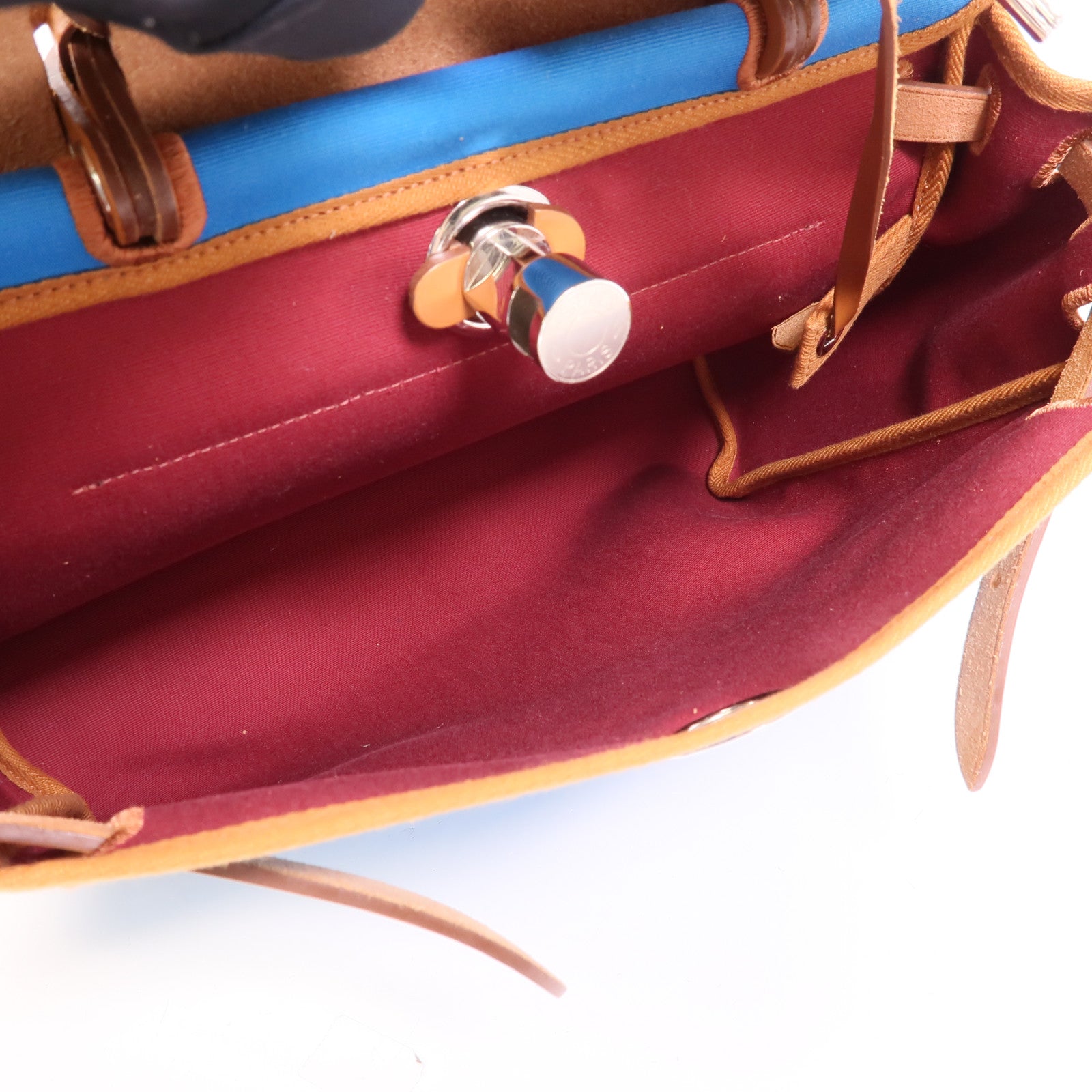 HERMES 【激減優惠】帆布Herbag PM手挽肩背兩用袋Bleu Izmir/Ruby