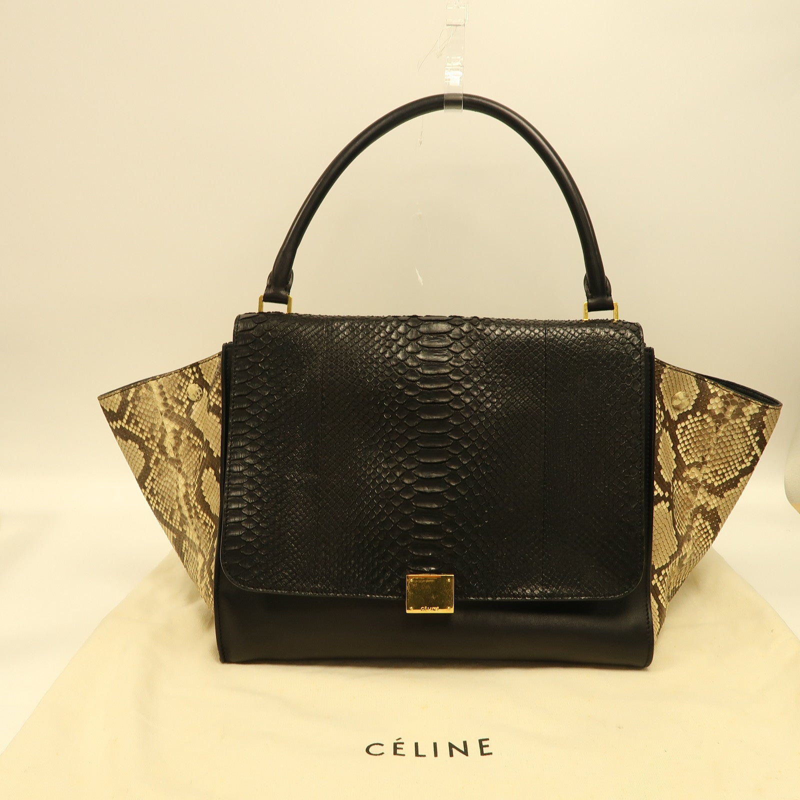 CELINE 牛皮/蛇皮皮革Trapeze Large金扣手挽袋黑色/啡色
