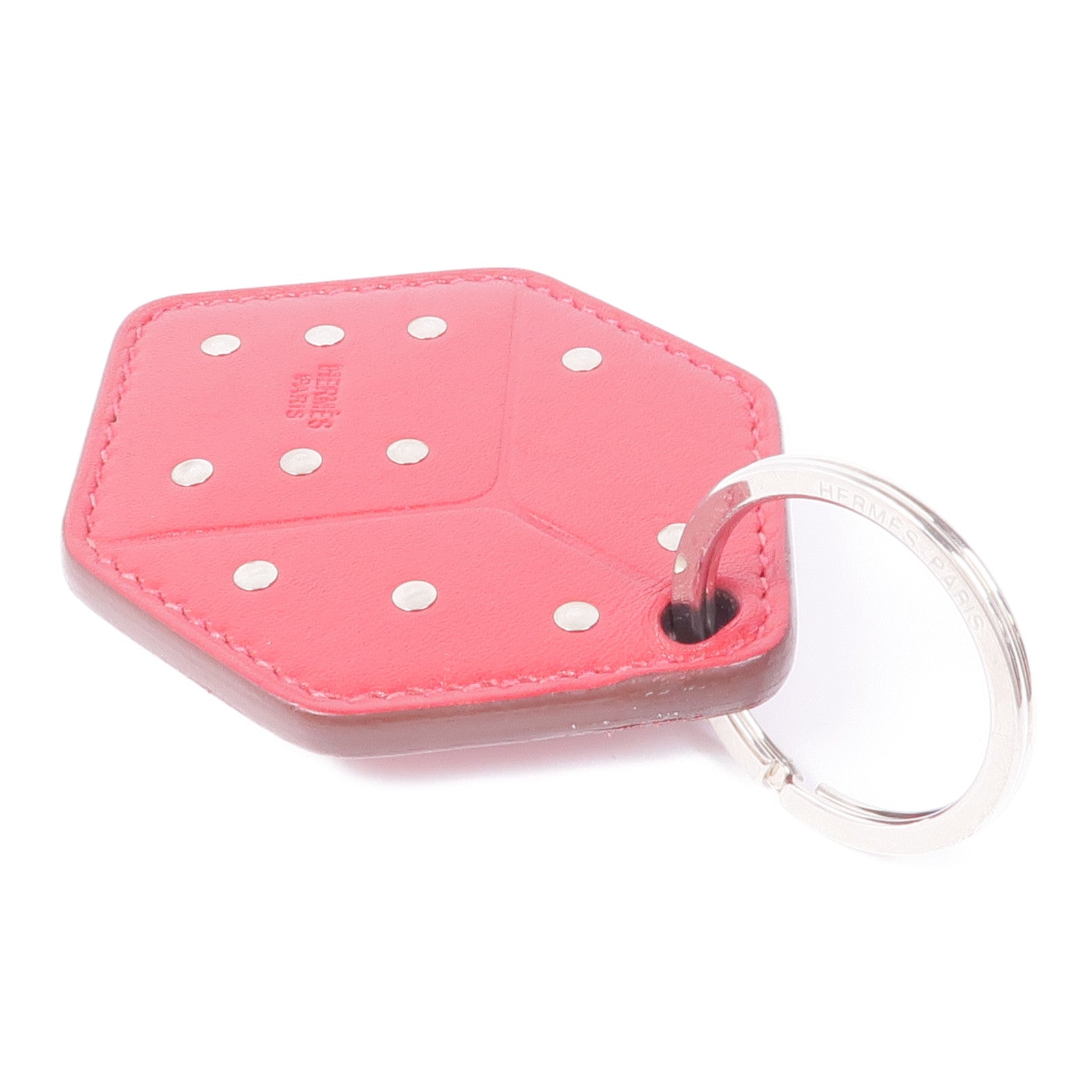 HERMES Swift皮革Charm銀扣掛飾Red