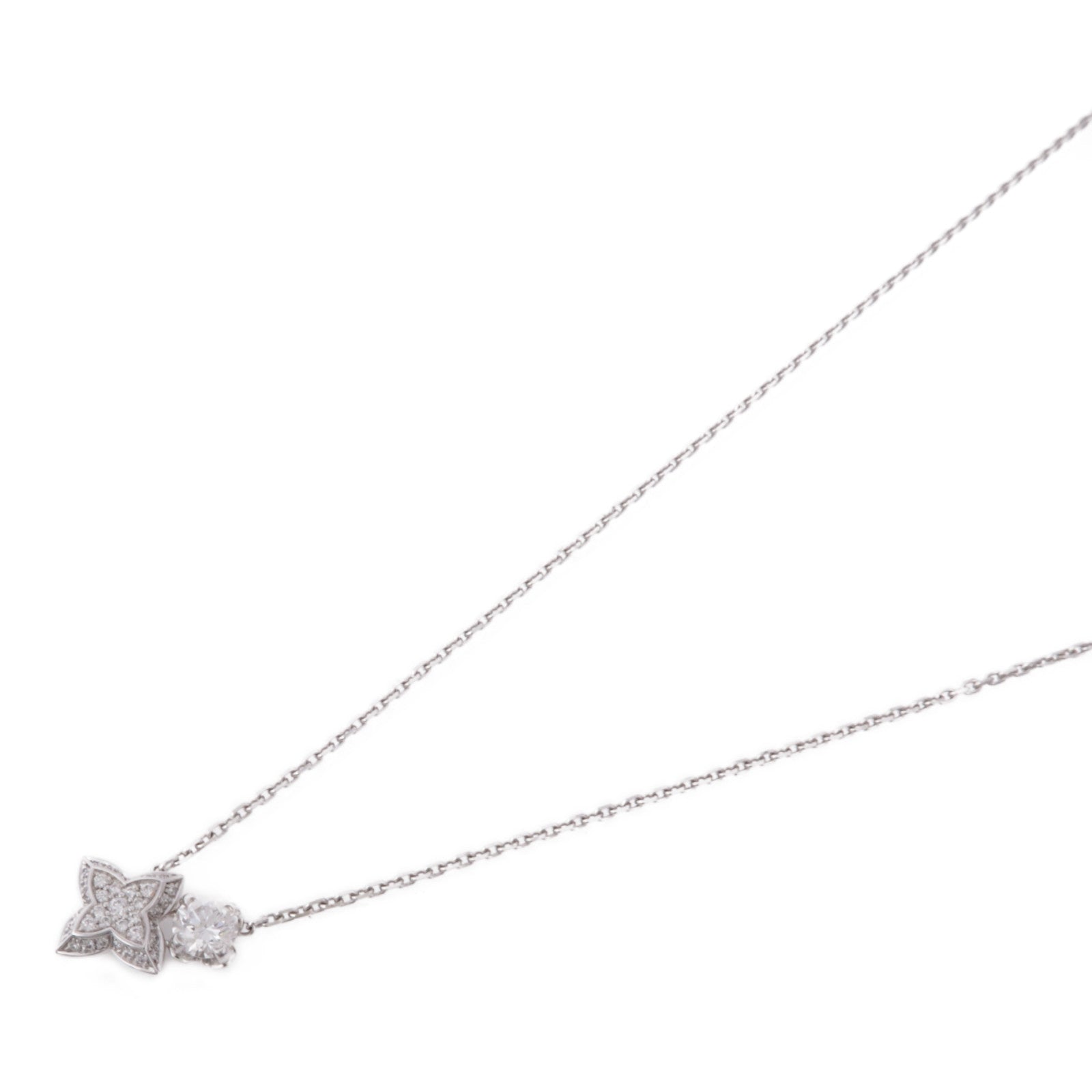 LOUIS VUITTON LV Diamond Double Pendant Necklace Q03000 18K White Gold