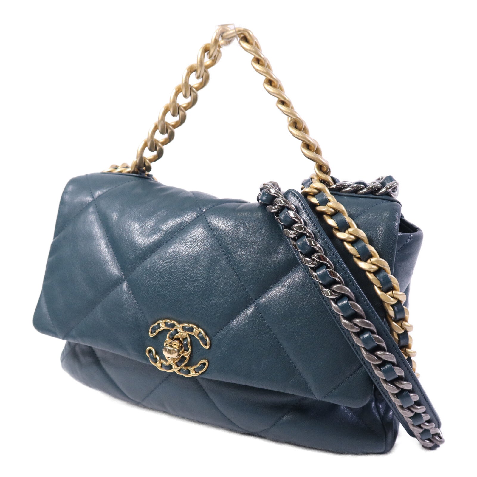 CHANEL 羊皮皮革Chanel 19 Large鏈帶手挽肩背兩用袋