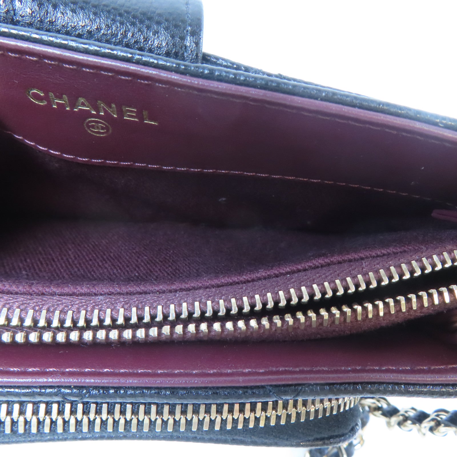 CHANEL 菱格Caviar皮革Business Affinity Phone Holder金扣鏈帶肩背袋黑色