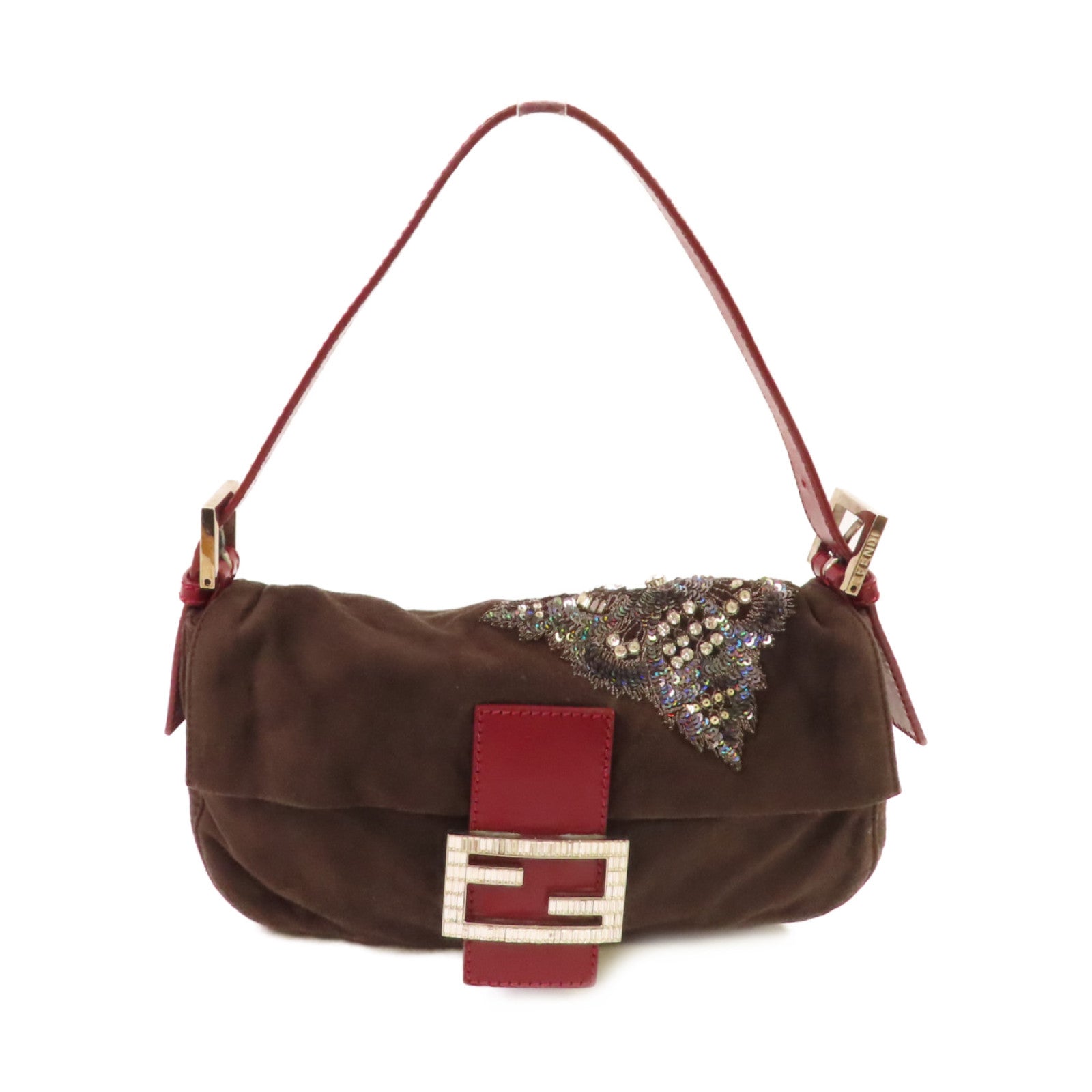 FENDI 麂皮皮革Mamma Bucke Hand Bag銀扣手挽袋啡色