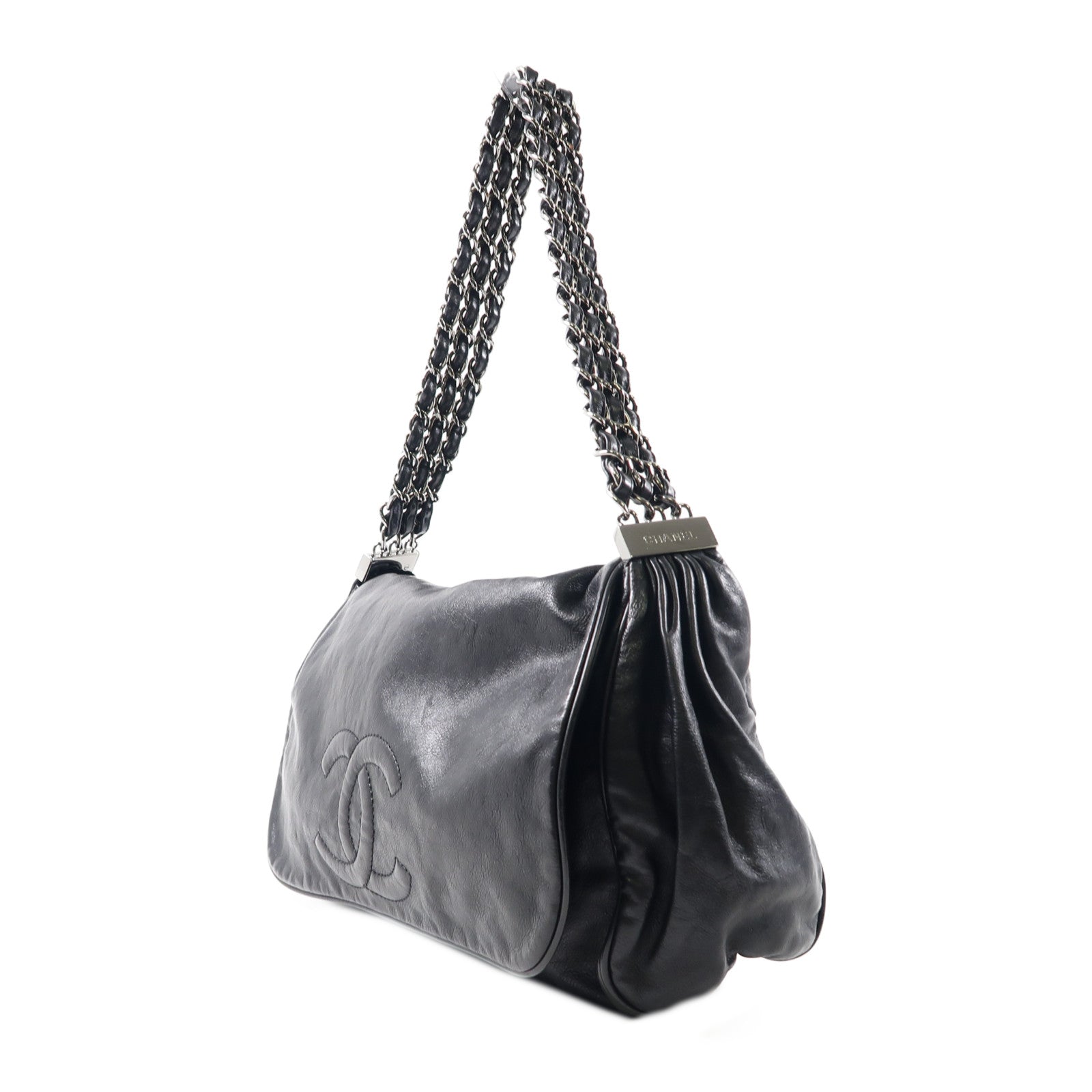 CHANEL 【激減優惠】牛皮皮革Shoulder Bag銀扣鏈帶肩背袋黑色