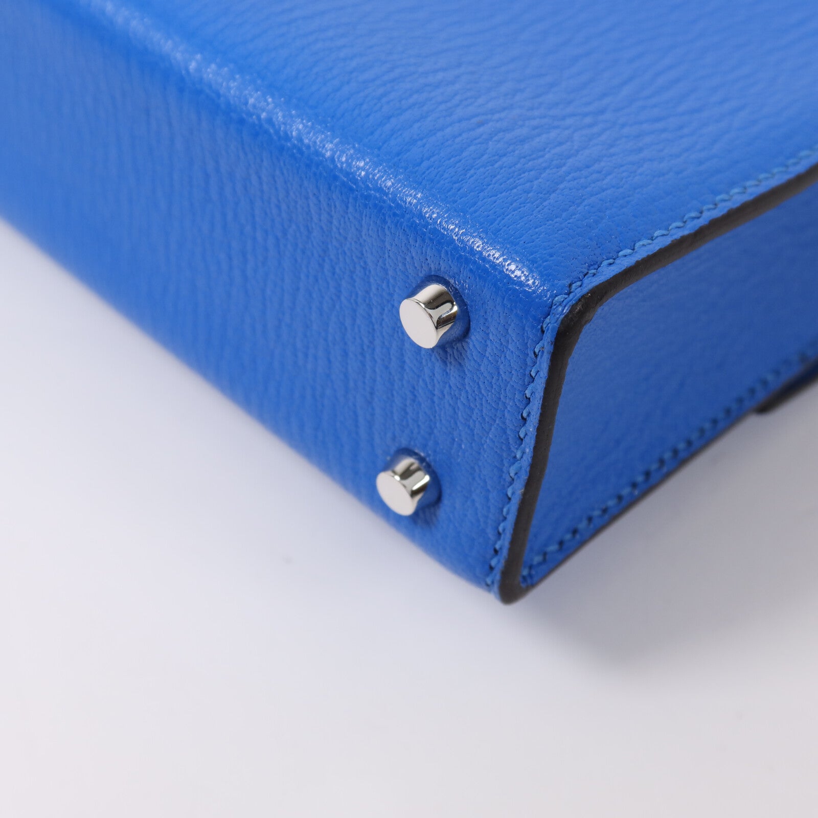 HERMES Chevre皮革Verrou Mini銀扣鏈帶肩背袋Blue Hydra