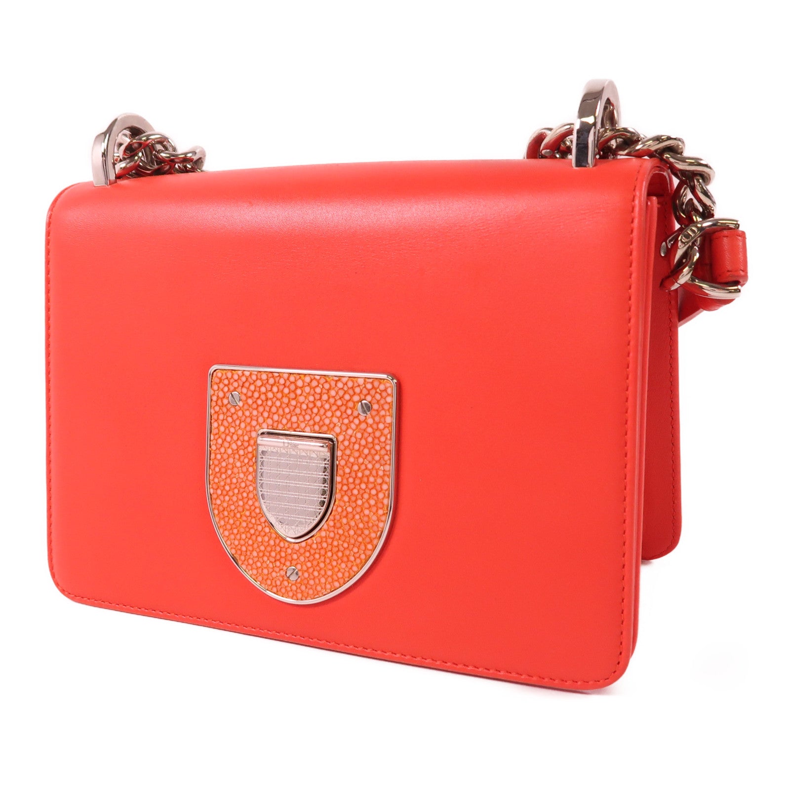 Dior 魔鬼魚皮革/牛皮皮革Chain Shoulder Bag銀扣鏈帶肩背袋