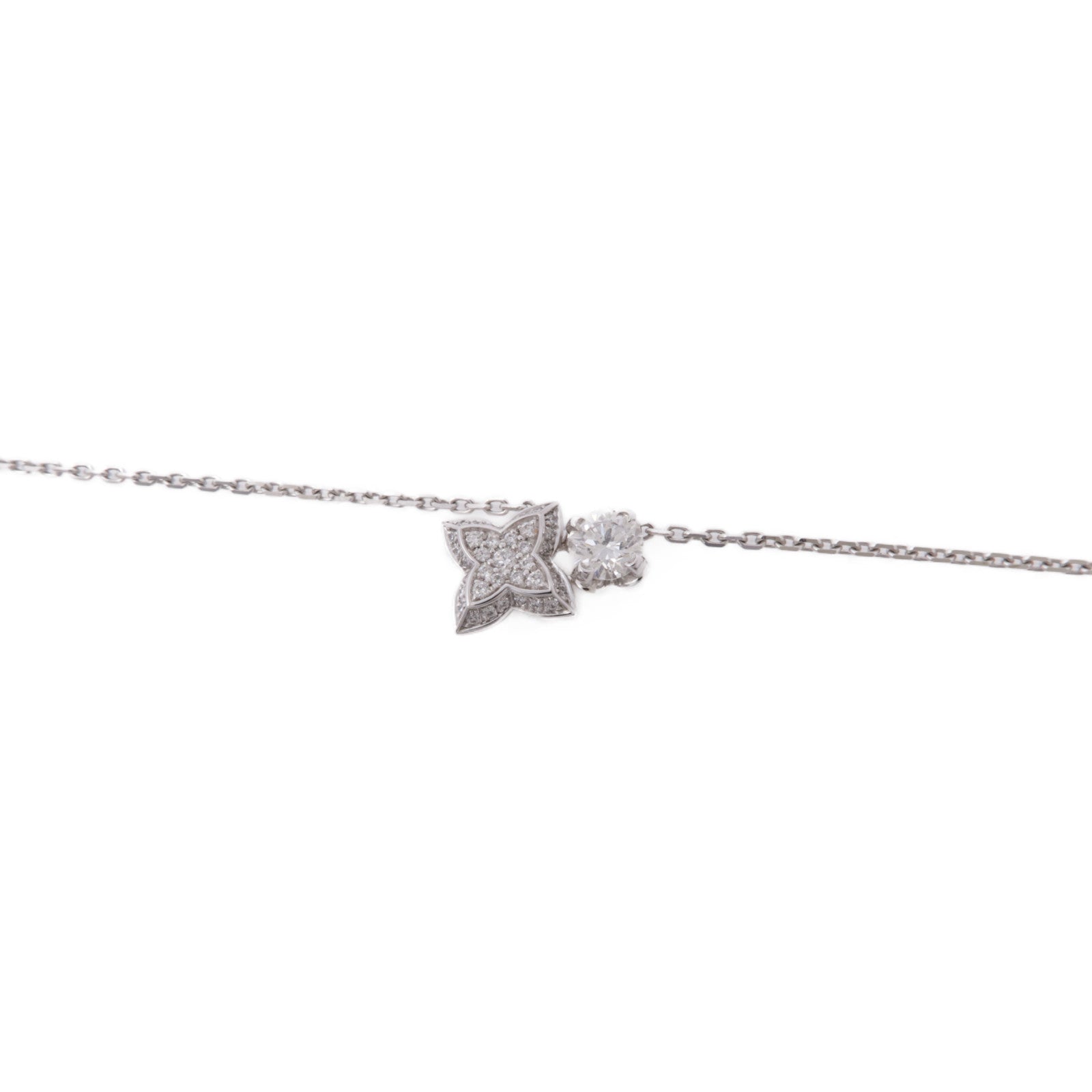 LOUIS VUITTON LV Diamond Double Pendant Necklace Q03000 18K White Gold