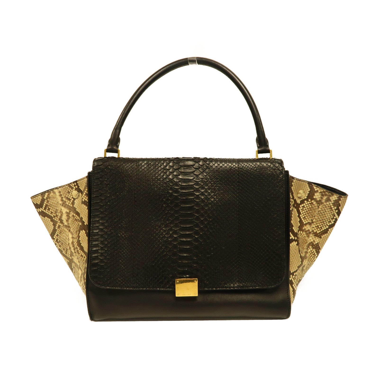 CELINE 牛皮/蛇皮皮革Trapeze Large金扣手挽袋黑色/啡色