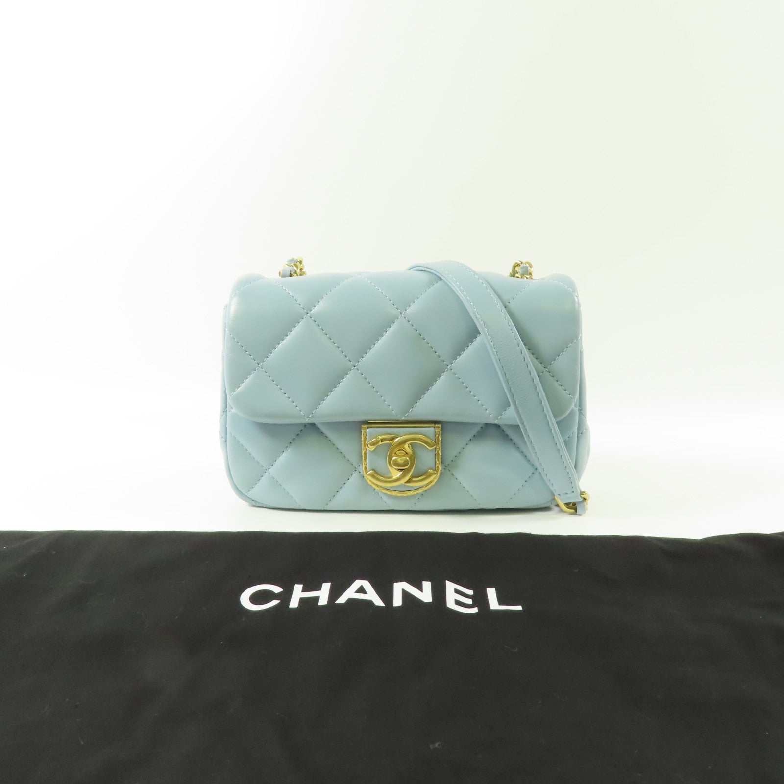 CHANEL 羊皮皮革Mini Flap Bag金扣鏈帶肩背袋
