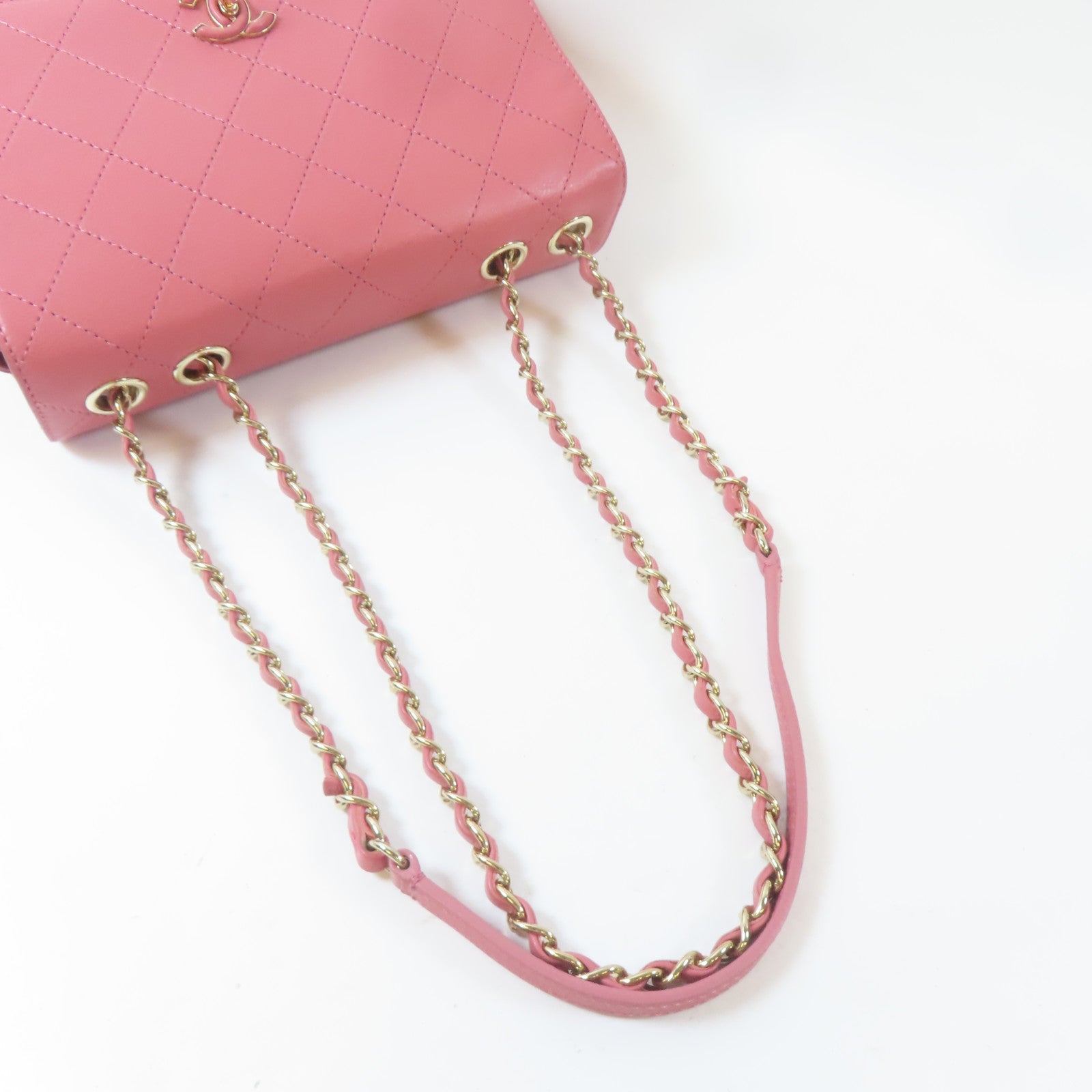 CHANEL 【激減優惠】菱格牛皮皮革Chain Shoulder Bag金扣鏈帶肩背袋粉紅色
