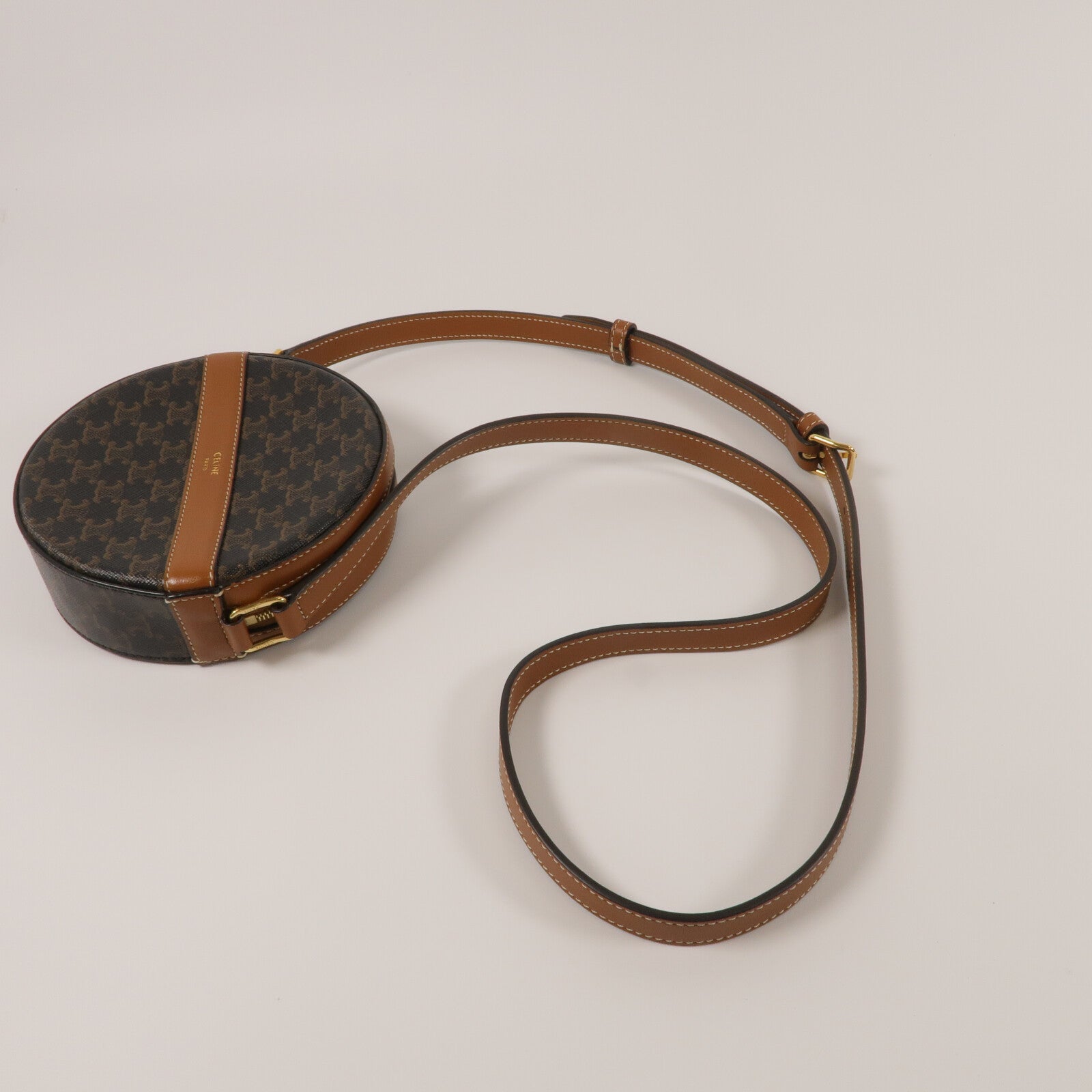 CELINE 塗層帆布/牛皮皮革Round Purse On Strap肩背袋