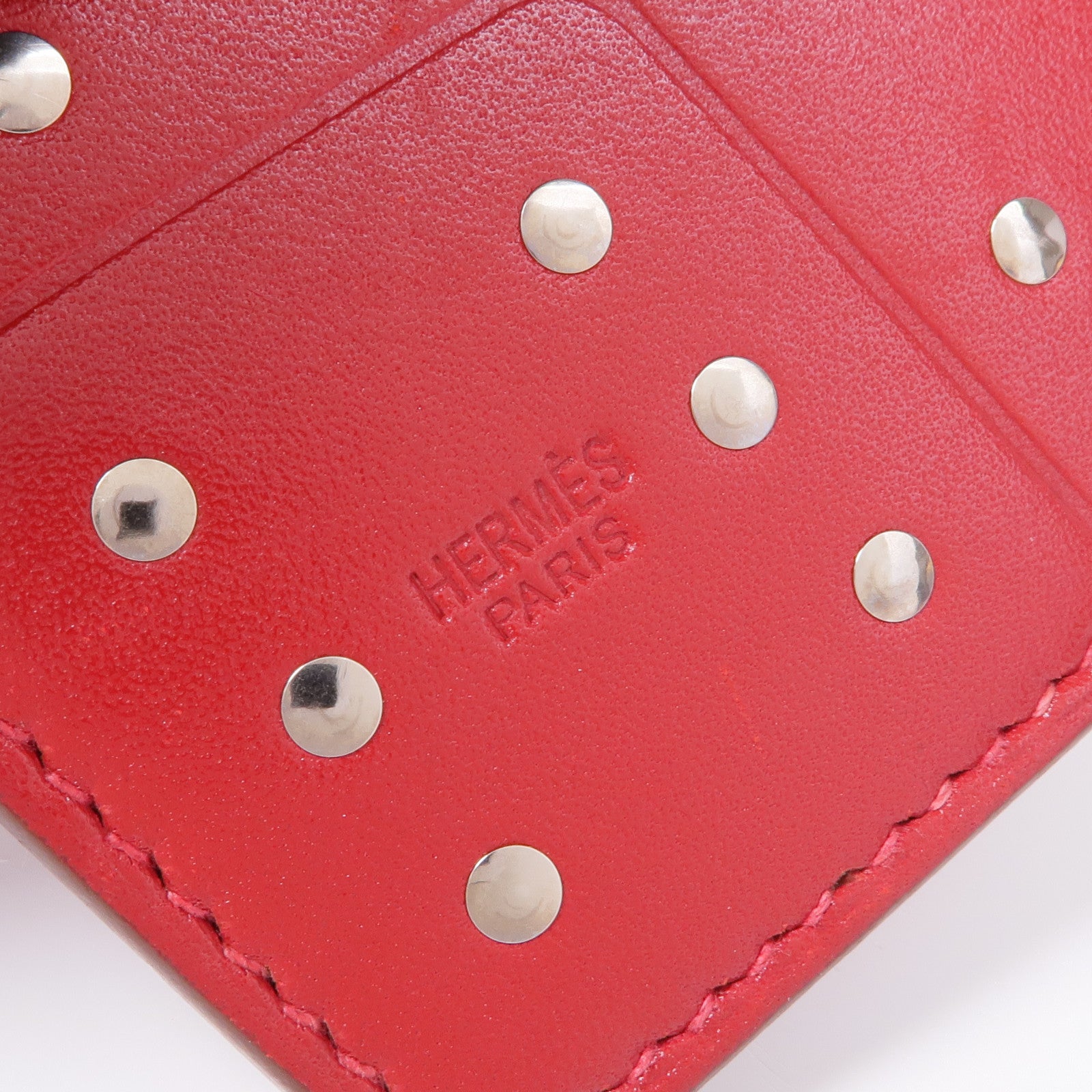 HERMES Swift皮革Charm銀扣掛飾Red