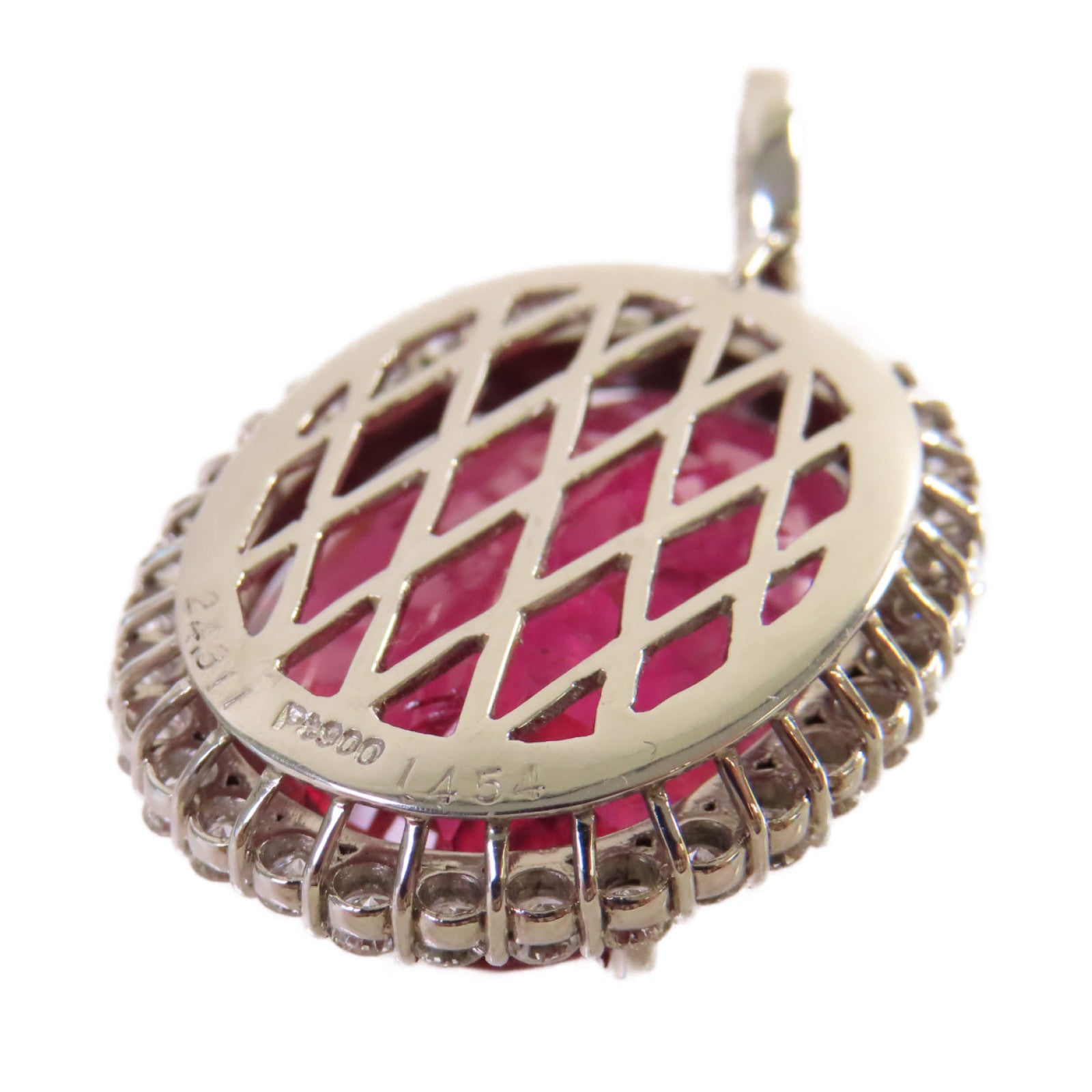 JEWELRY 【激減優惠】PT900鉑金/24.311ct紅碧璽/1.54ct鑽石Rubellite Pendant Top吊墜頭扣