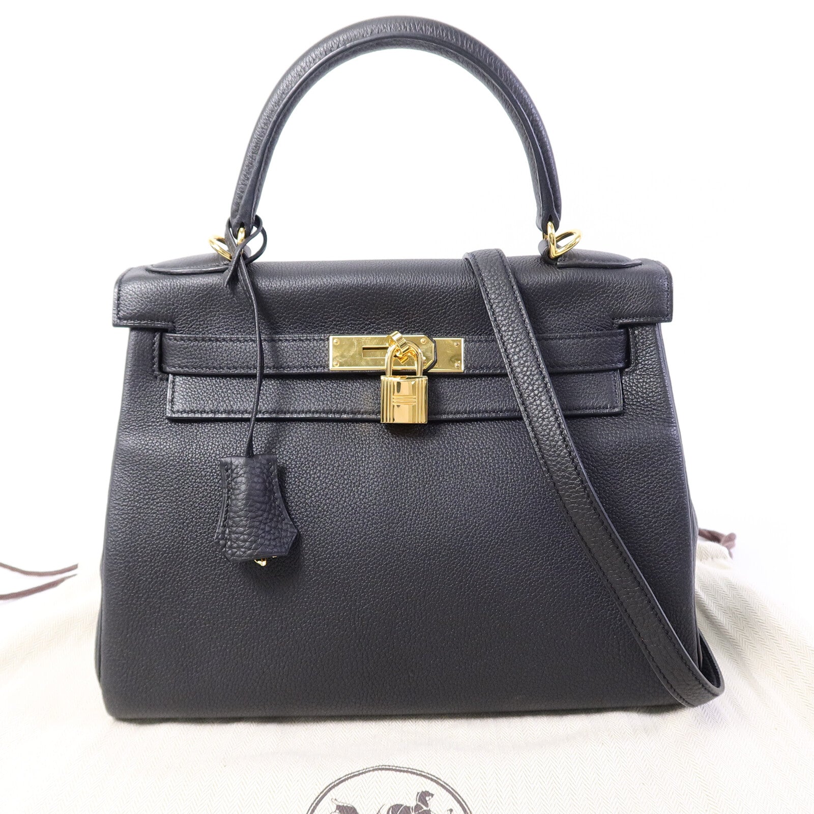 HERMES Togo皮革Kelly 28手挽肩背兩用袋Noir