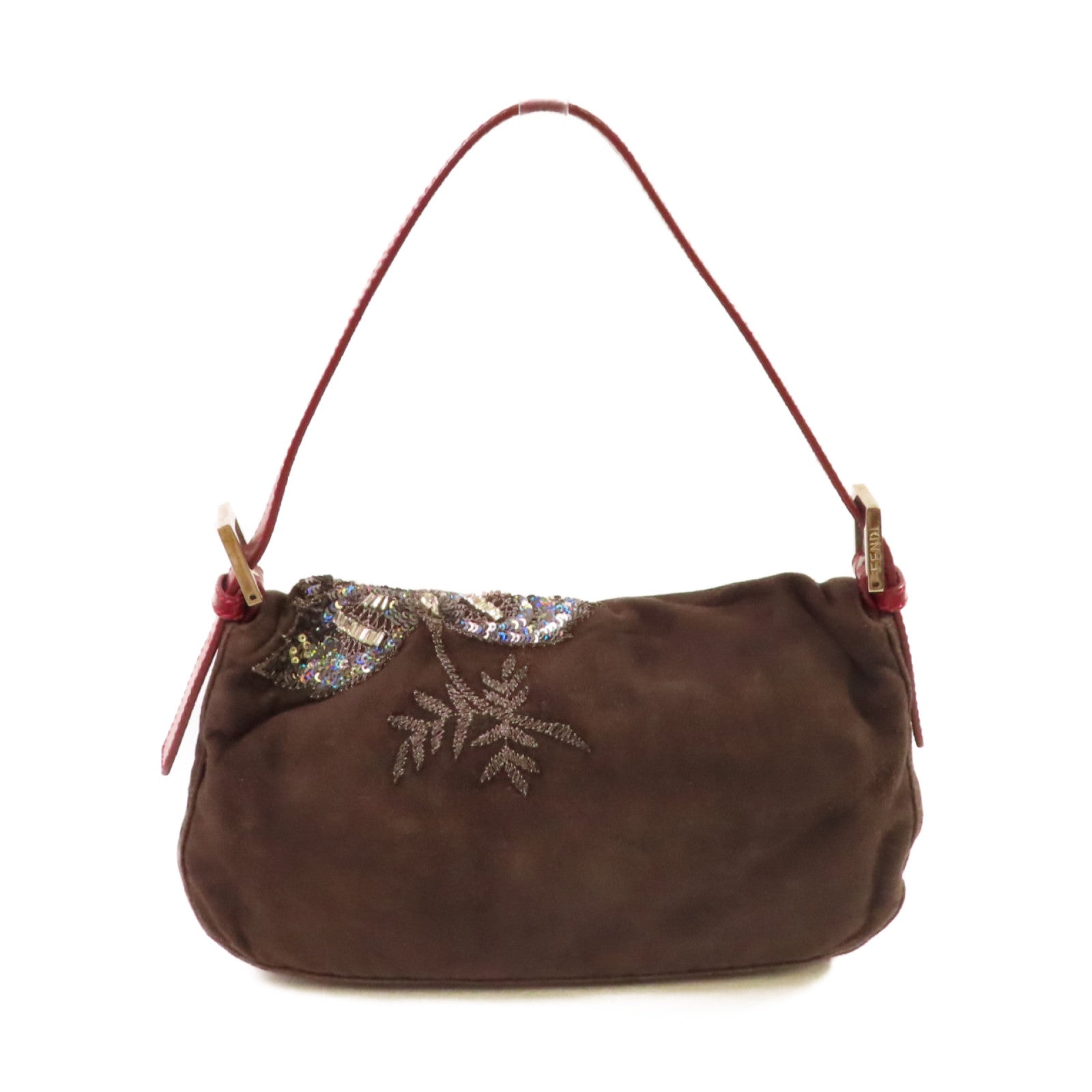 FENDI 麂皮皮革Mamma Bucke Hand Bag銀扣手挽袋啡色