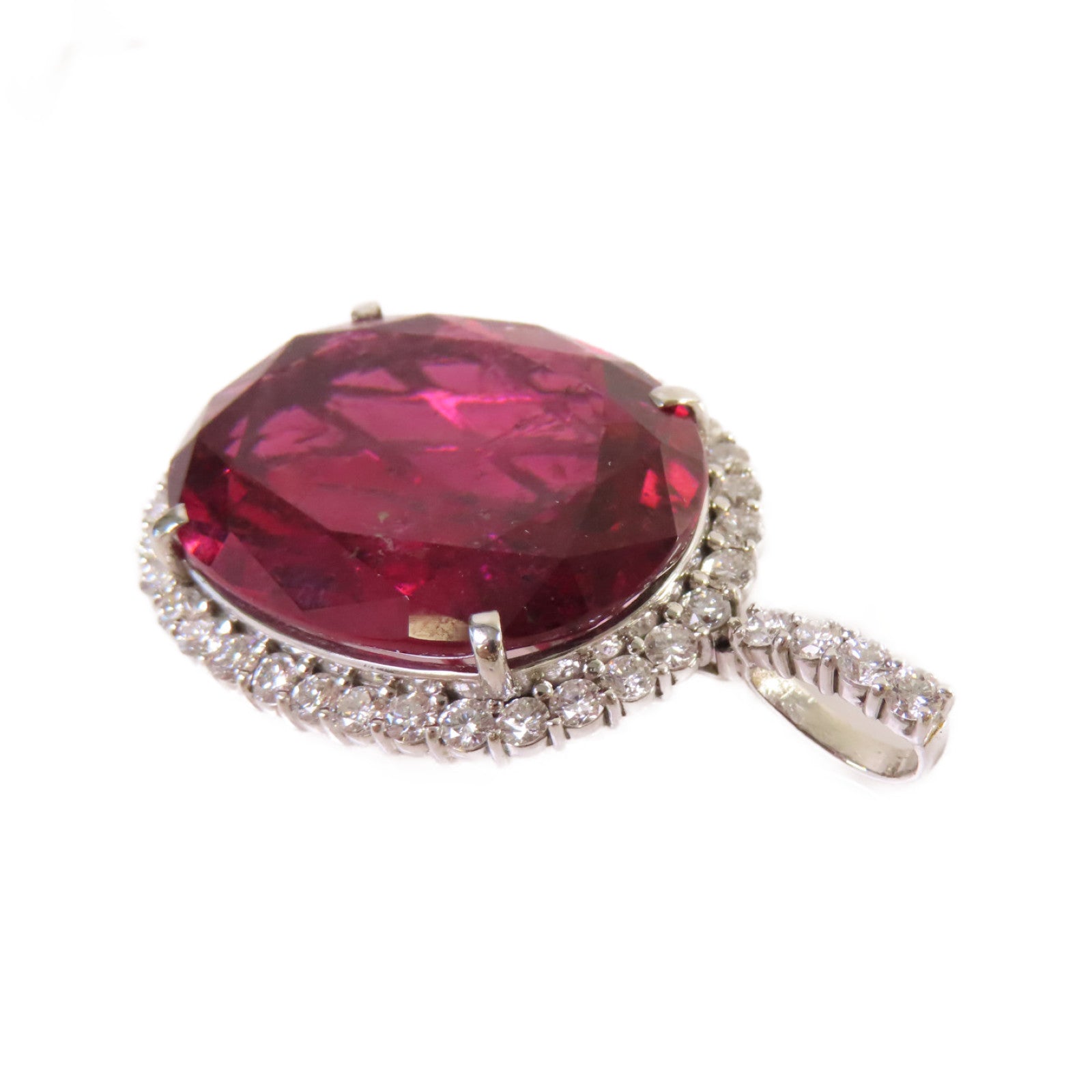 JEWELRY 【激減優惠】PT900鉑金/24.311ct紅碧璽/1.54ct鑽石Rubellite Pendant Top吊墜頭扣
