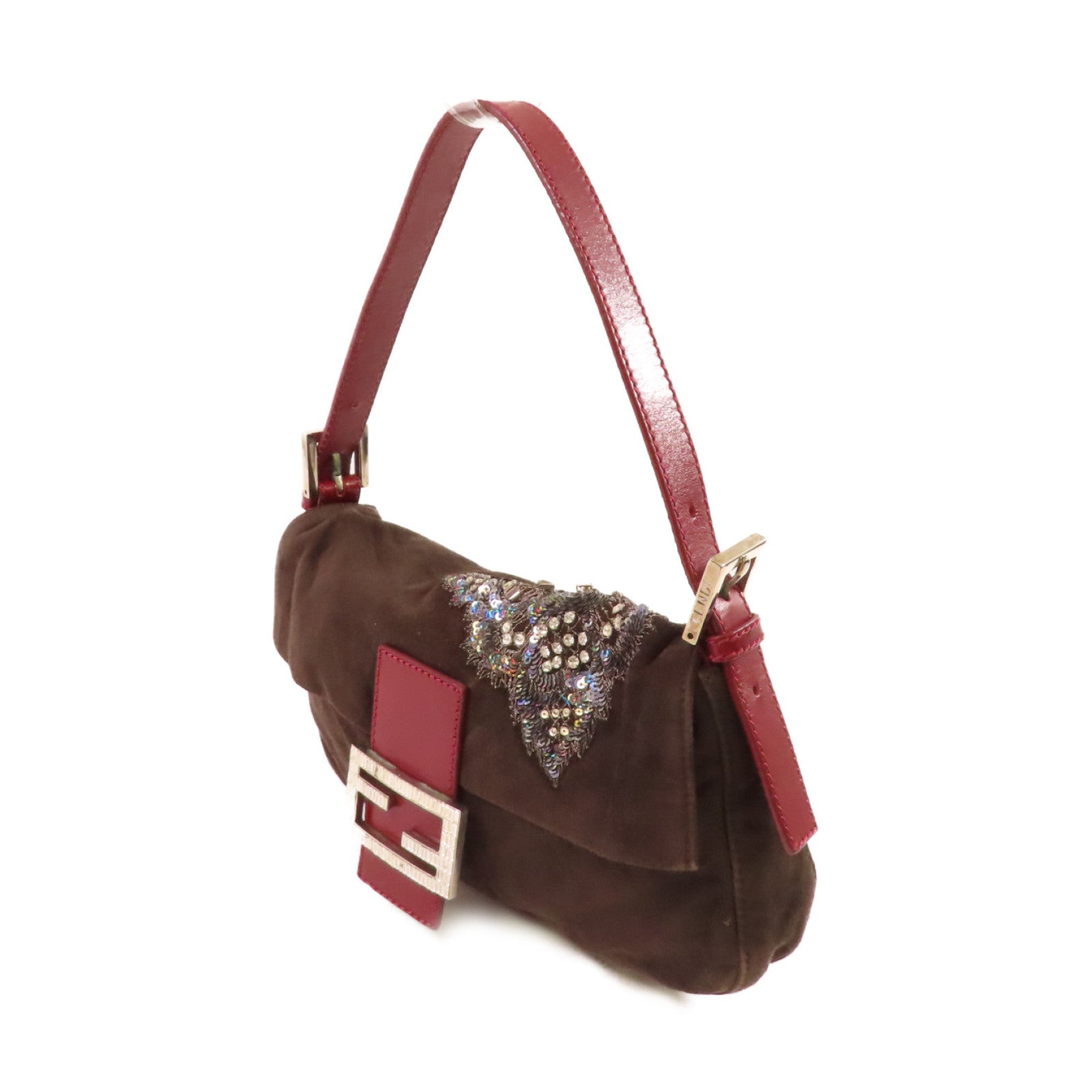 FENDI 麂皮皮革Mamma Bucke Hand Bag銀扣手挽袋啡色