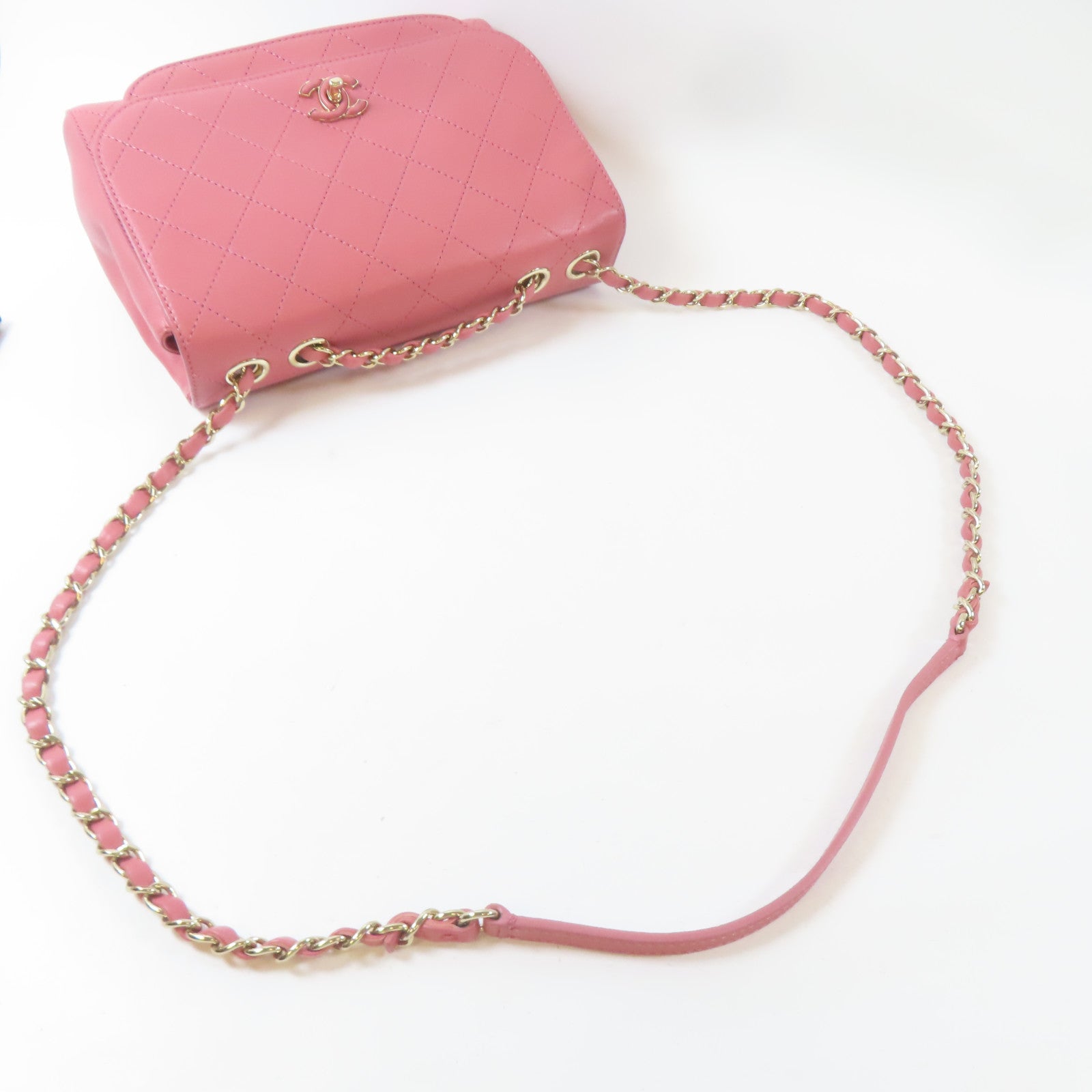 CHANEL 【激減優惠】菱格牛皮皮革Chain Shoulder Bag金扣鏈帶肩背袋粉紅色