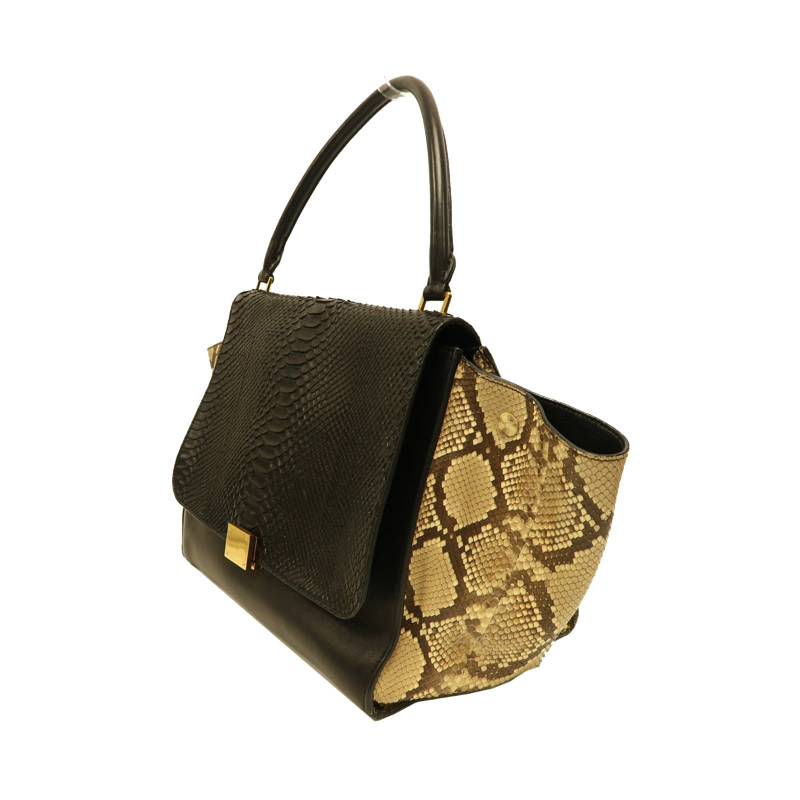 CELINE 牛皮/蛇皮皮革Trapeze Large金扣手挽袋黑色/啡色