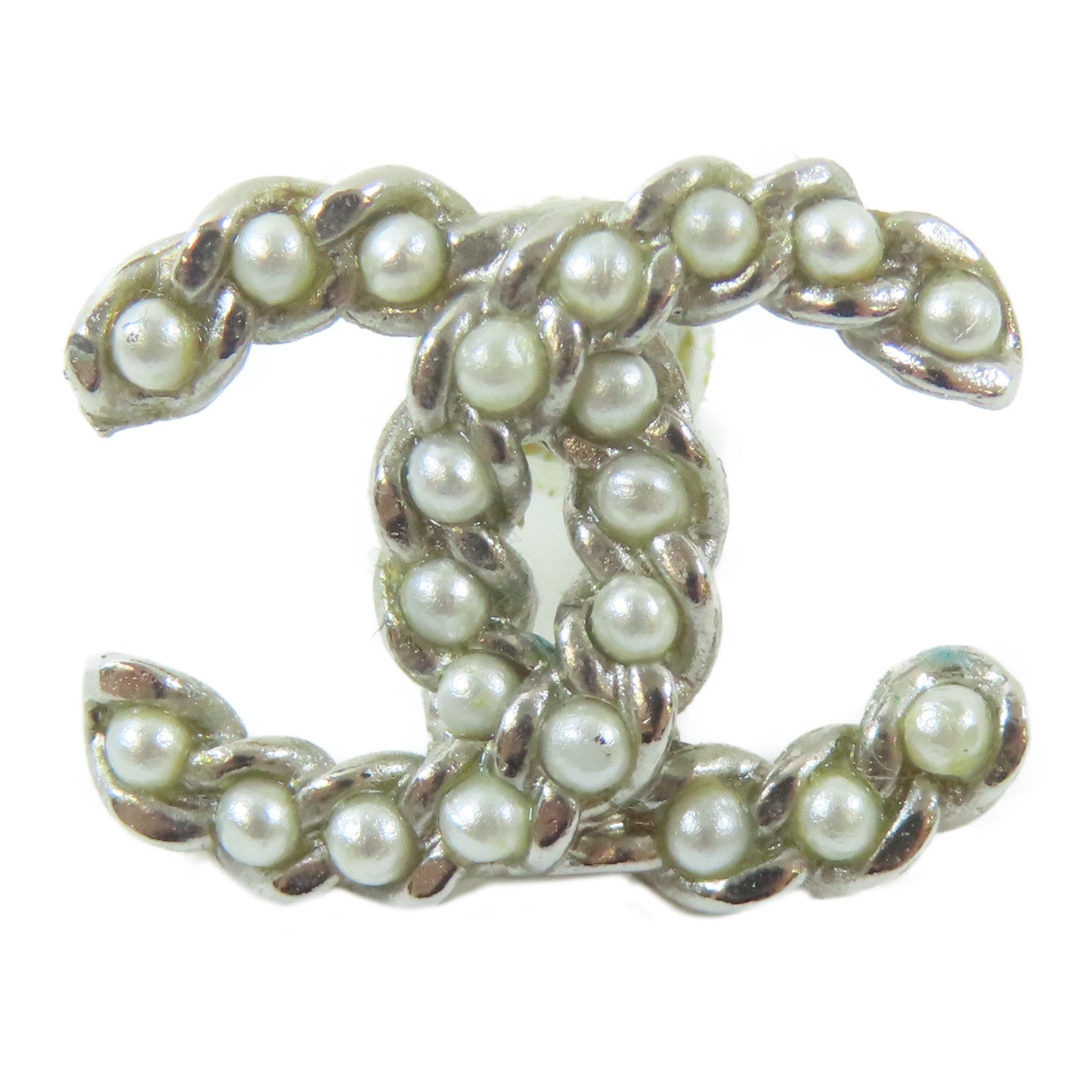 CHANEL 金屬Pierced Earrings耳環銀色/白色