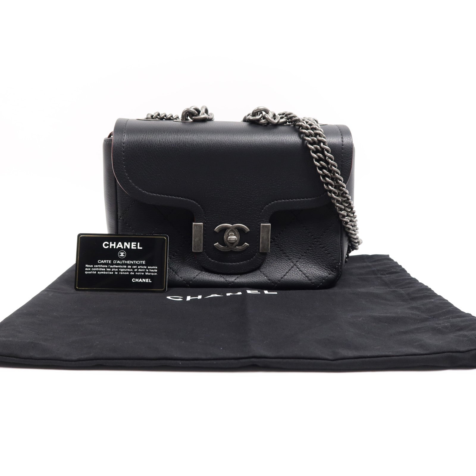 CHANEL 牛皮皮革Chain Shoulder Bag銀扣鏈帶肩背袋