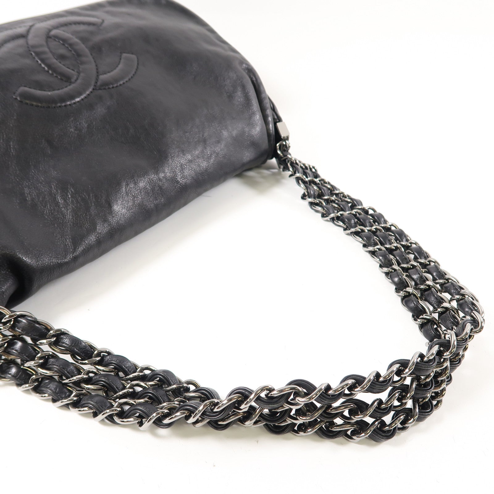 CHANEL 【激減優惠】牛皮皮革Shoulder Bag銀扣鏈帶肩背袋黑色