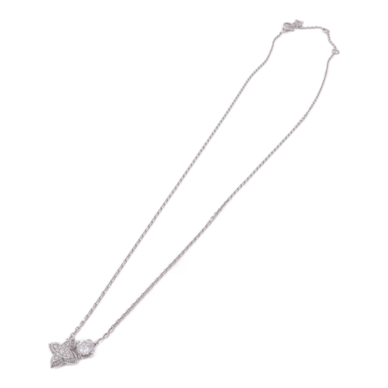 LOUIS VUITTON LV Diamond Double Pendant Necklace Q03000 18K White Gold