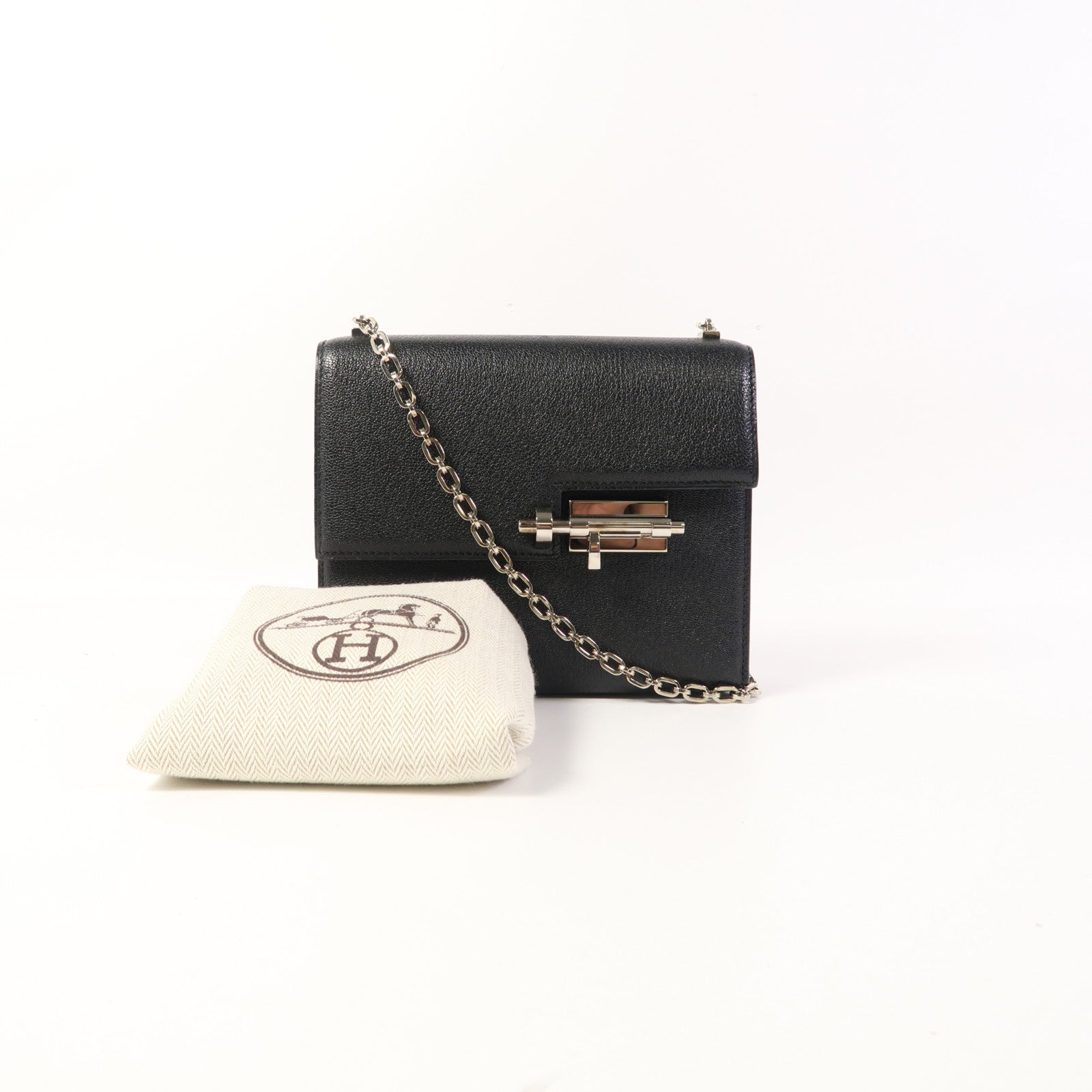 HERMES Chevre皮革Mini Verrou銀扣鏈帶肩背袋