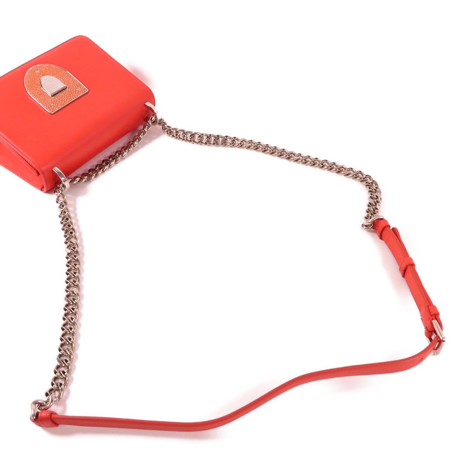 Dior 魔鬼魚皮革/牛皮皮革Chain Shoulder Bag銀扣鏈帶肩背袋