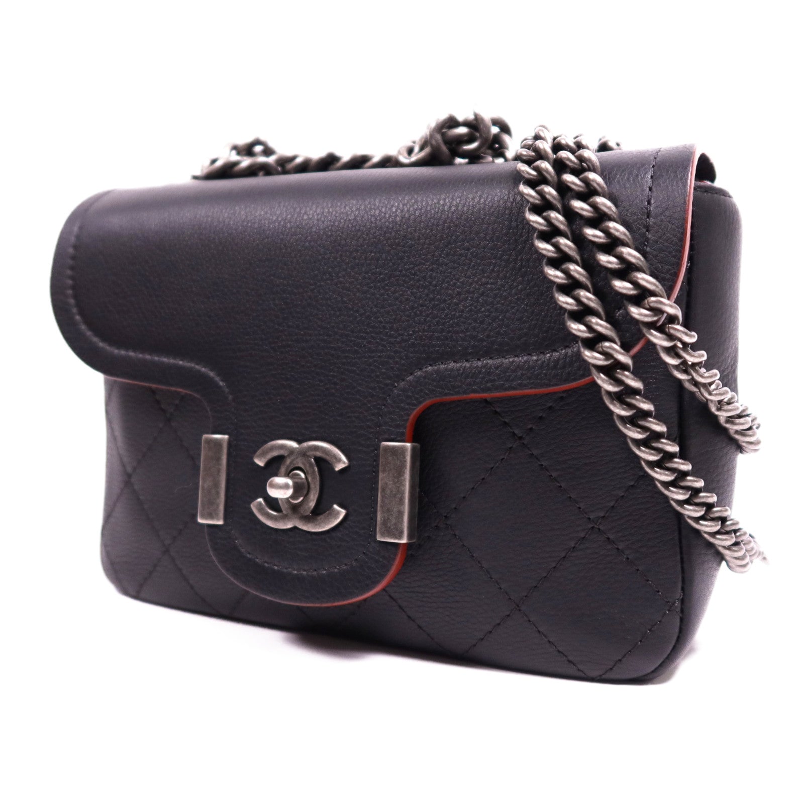 CHANEL 牛皮皮革Chain Shoulder Bag銀扣鏈帶肩背袋